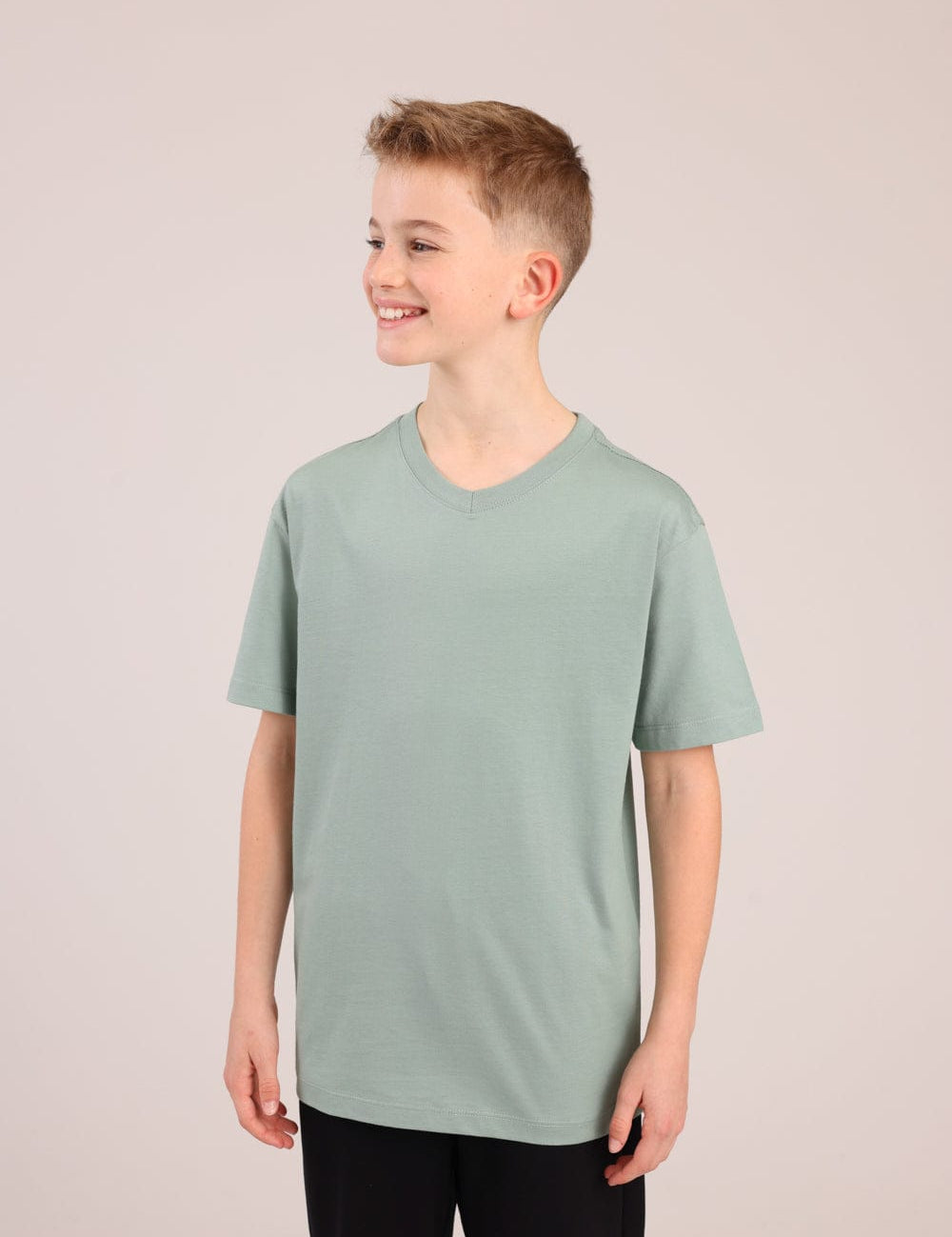 FOX בנים חולצה קצרה טישרט בייסיק צווארון V טישרט בייסיק צווארון V