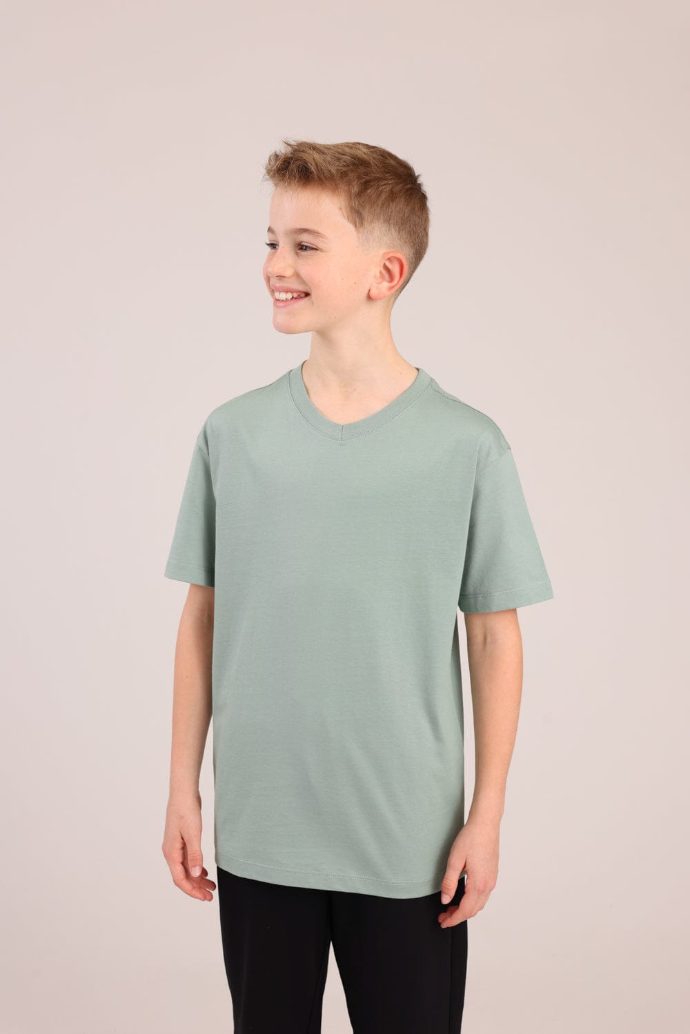 FOX בנים חולצה קצרה טישרט בייסיק צווארון V טישרט בייסיק צווארון V