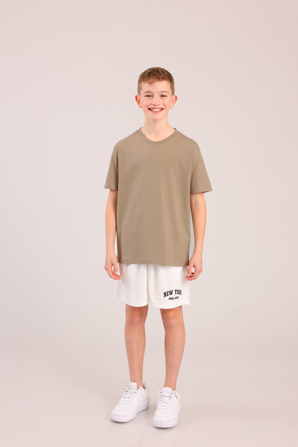 FOX בנים חולצה קצרה טישרט בייסיק צווארון V טישרט בייסיק צווארון V