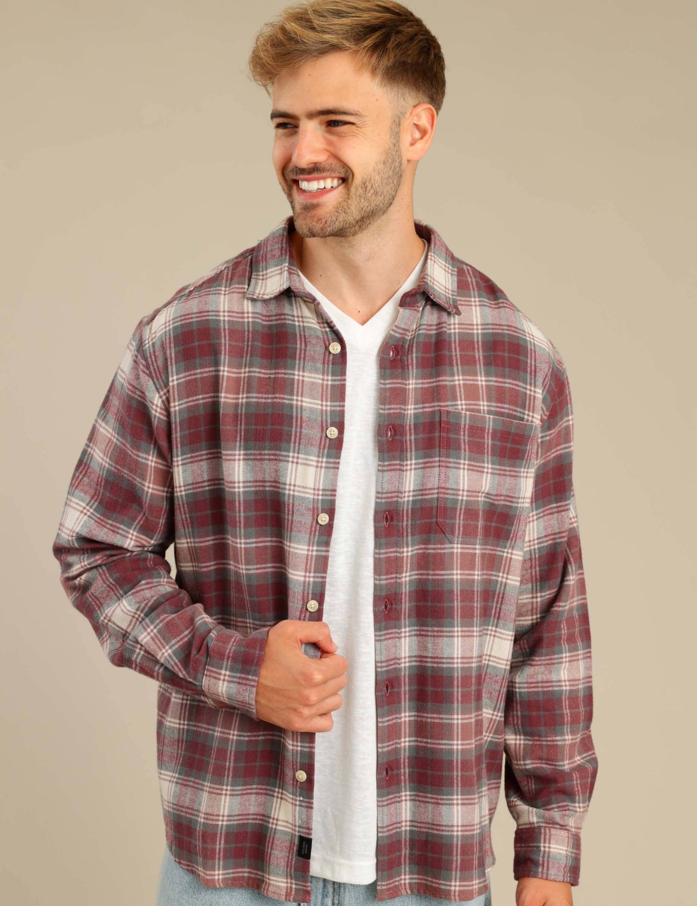 FOX גברים חולצה חולצה מכופתרת פלאנל ארוכה חולצה מכופתרת פלאנל ארוכה