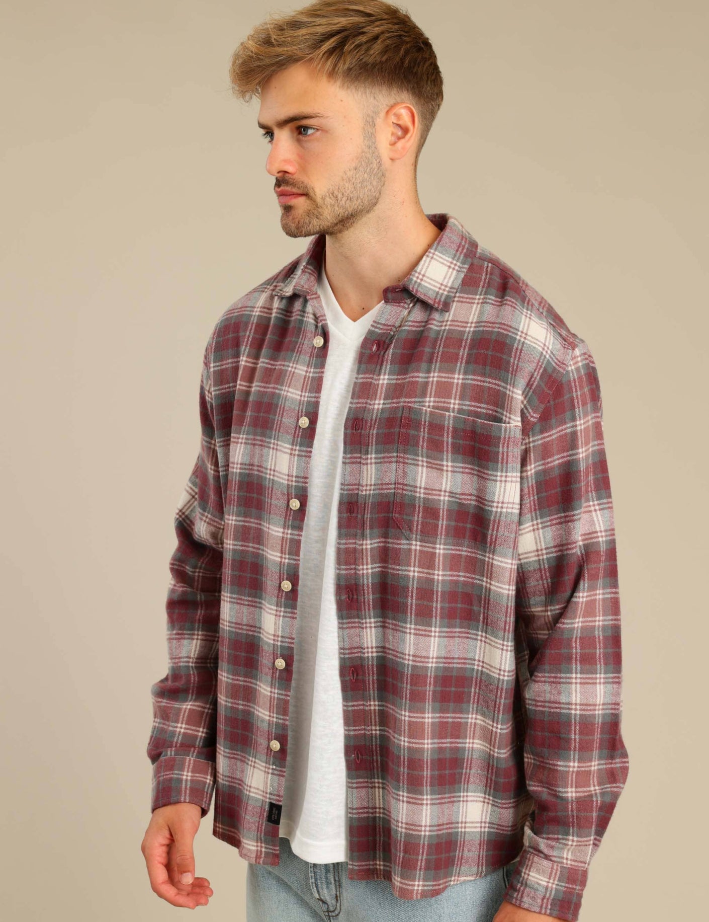 FOX גברים חולצה חולצה מכופתרת פלאנל ארוכה חולצה מכופתרת פלאנל ארוכה