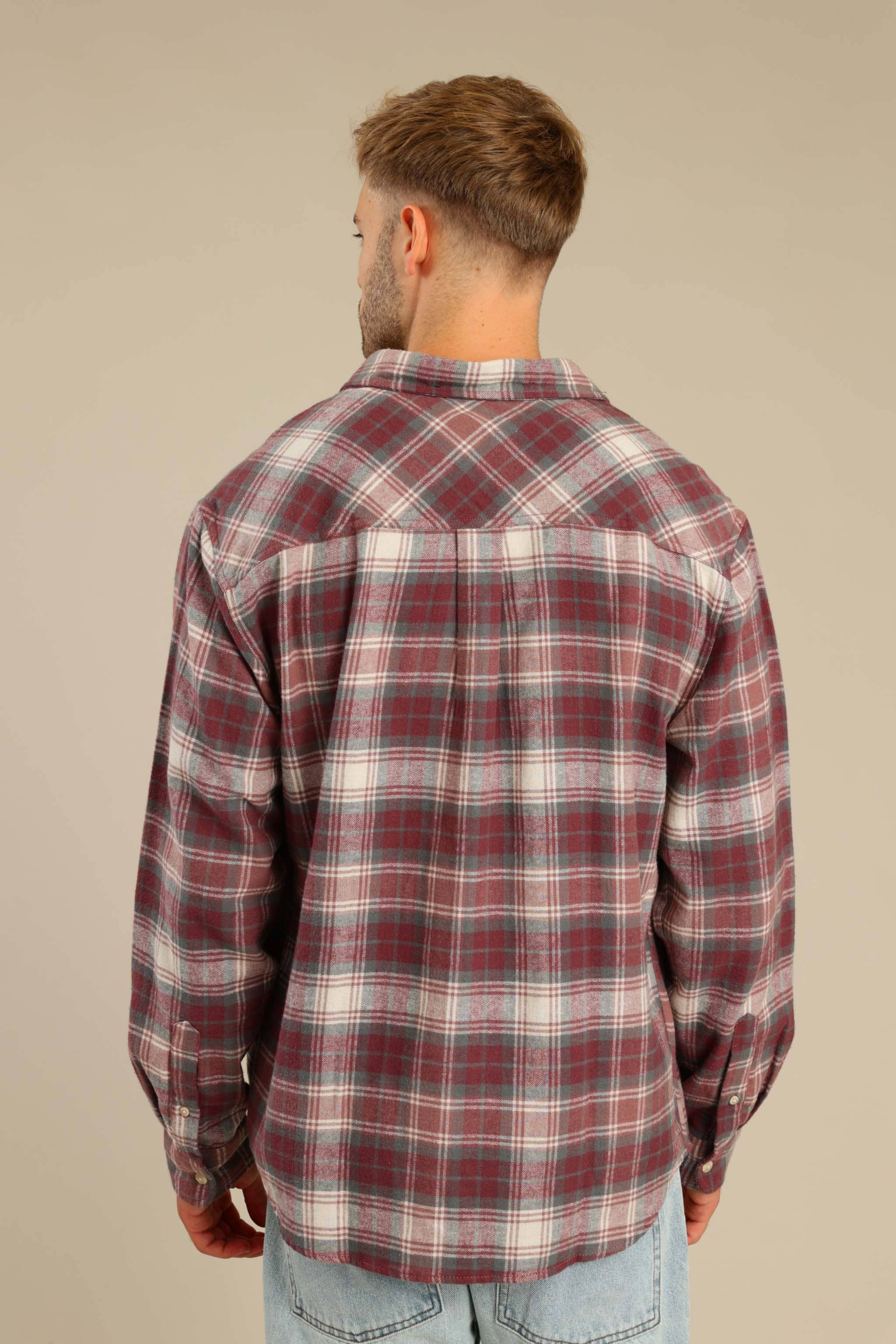 FOX גברים חולצה חולצה מכופתרת פלאנל ארוכה חולצה מכופתרת פלאנל ארוכה