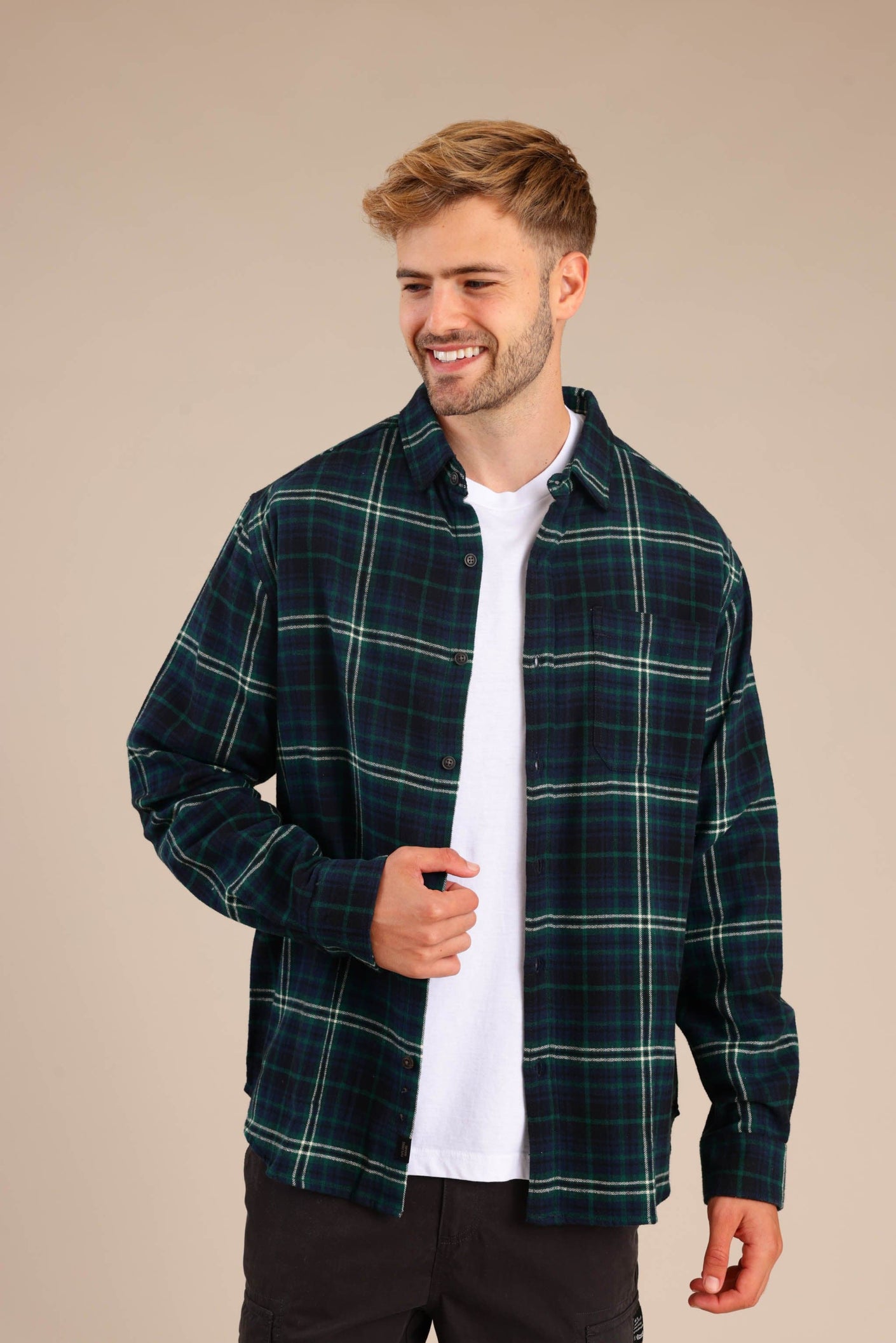 FOX גברים חולצה חולצה מכופתרת פלאנל ארוכה חולצה מכופתרת פלאנל ארוכה