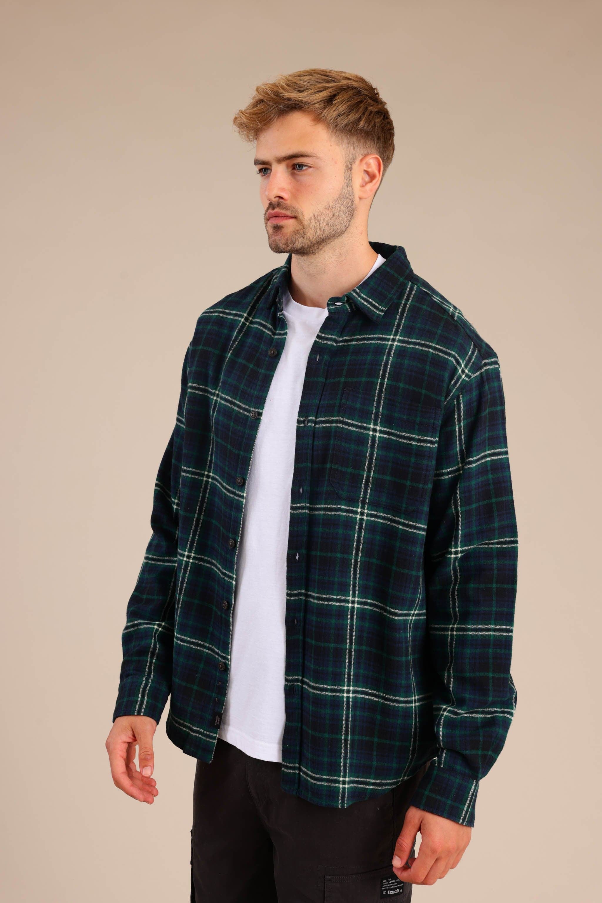 FOX גברים חולצה חולצה מכופתרת פלאנל ארוכה חולצה מכופתרת פלאנל ארוכה