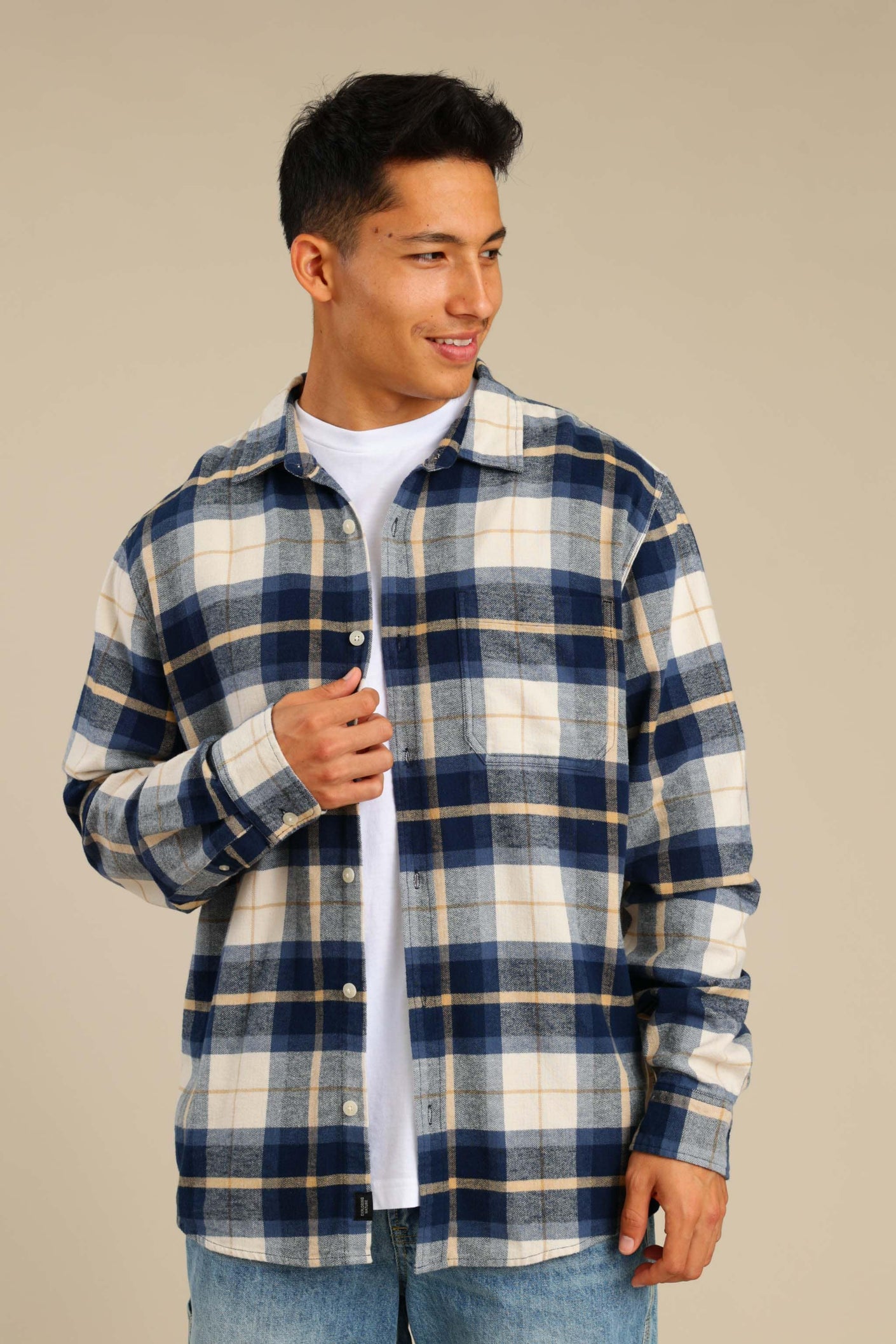 FOX גברים חולצה חולצה מכופתרת פלאנל ארוכה חולצה מכופתרת פלאנל ארוכה