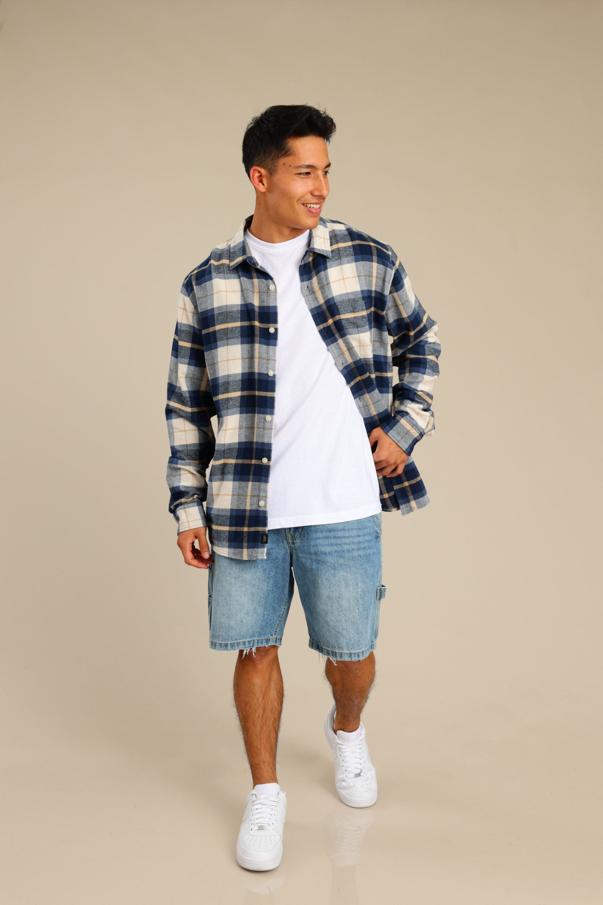 FOX גברים חולצה חולצה מכופתרת פלאנל ארוכה חולצה מכופתרת פלאנל ארוכה