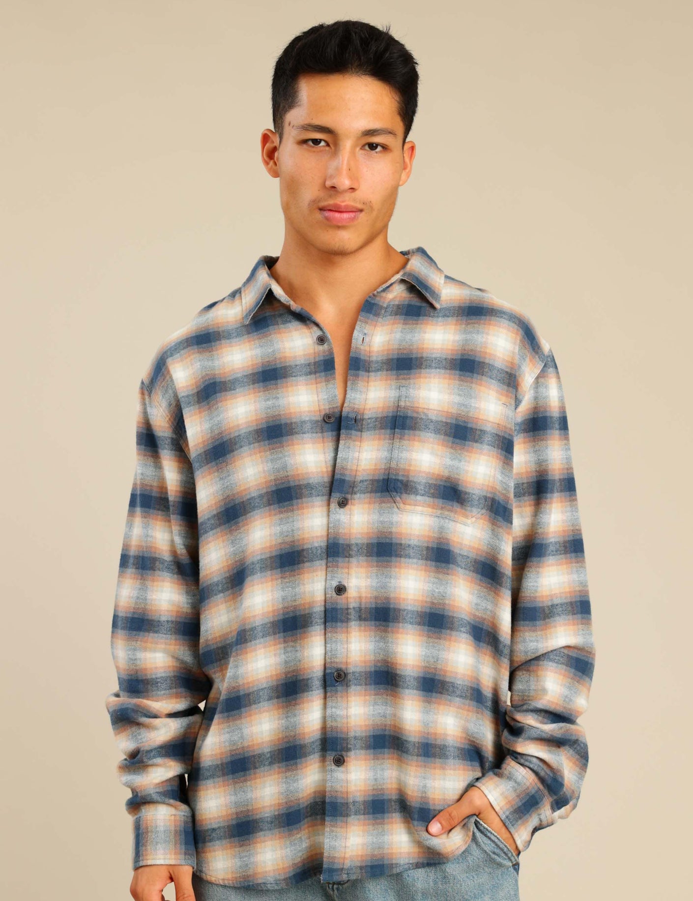 FOX גברים חולצה חולצה מכופתרת פלאנל ארוכה חולצה מכופתרת פלאנל ארוכה