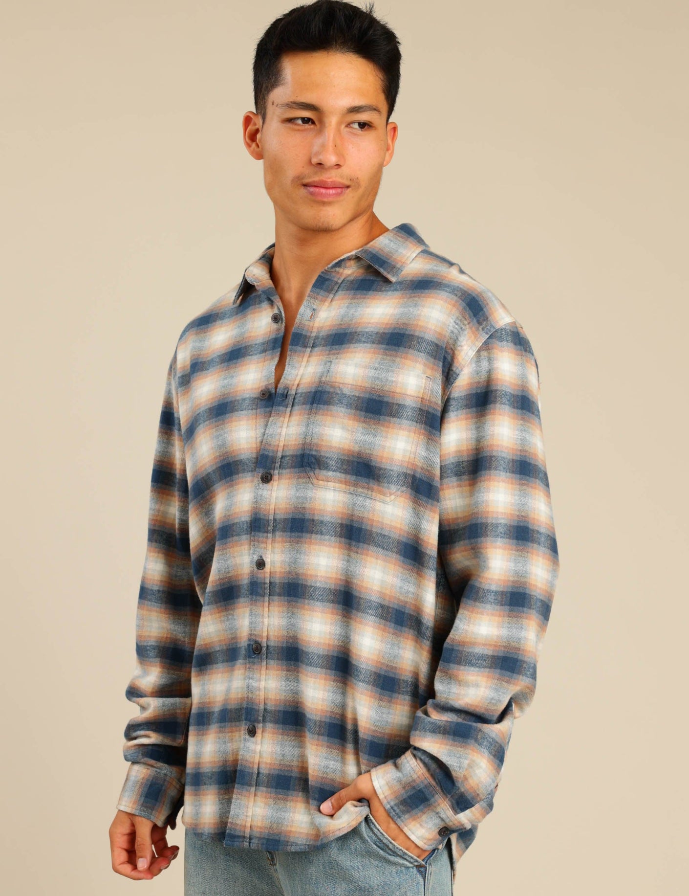 FOX גברים חולצה חולצה מכופתרת פלאנל ארוכה חולצה מכופתרת פלאנל ארוכה