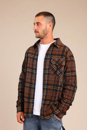 FOX גברים פליזים חולצת פליז משובצת עם כפתורים חולצת פליז משובצת עם כפתורים