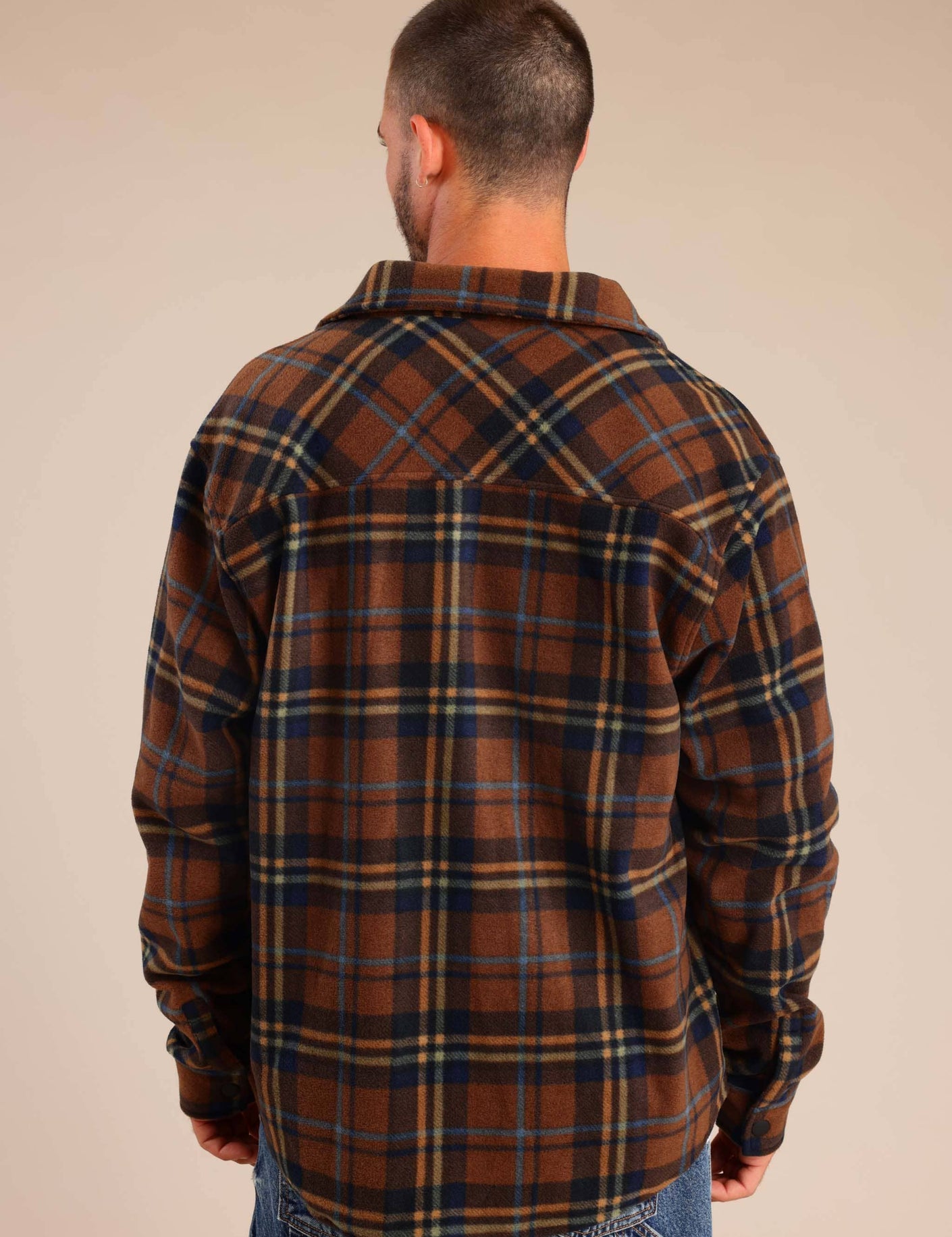 FOX גברים פליזים חולצת פליז משובצת עם כפתורים חולצת פליז משובצת עם כפתורים