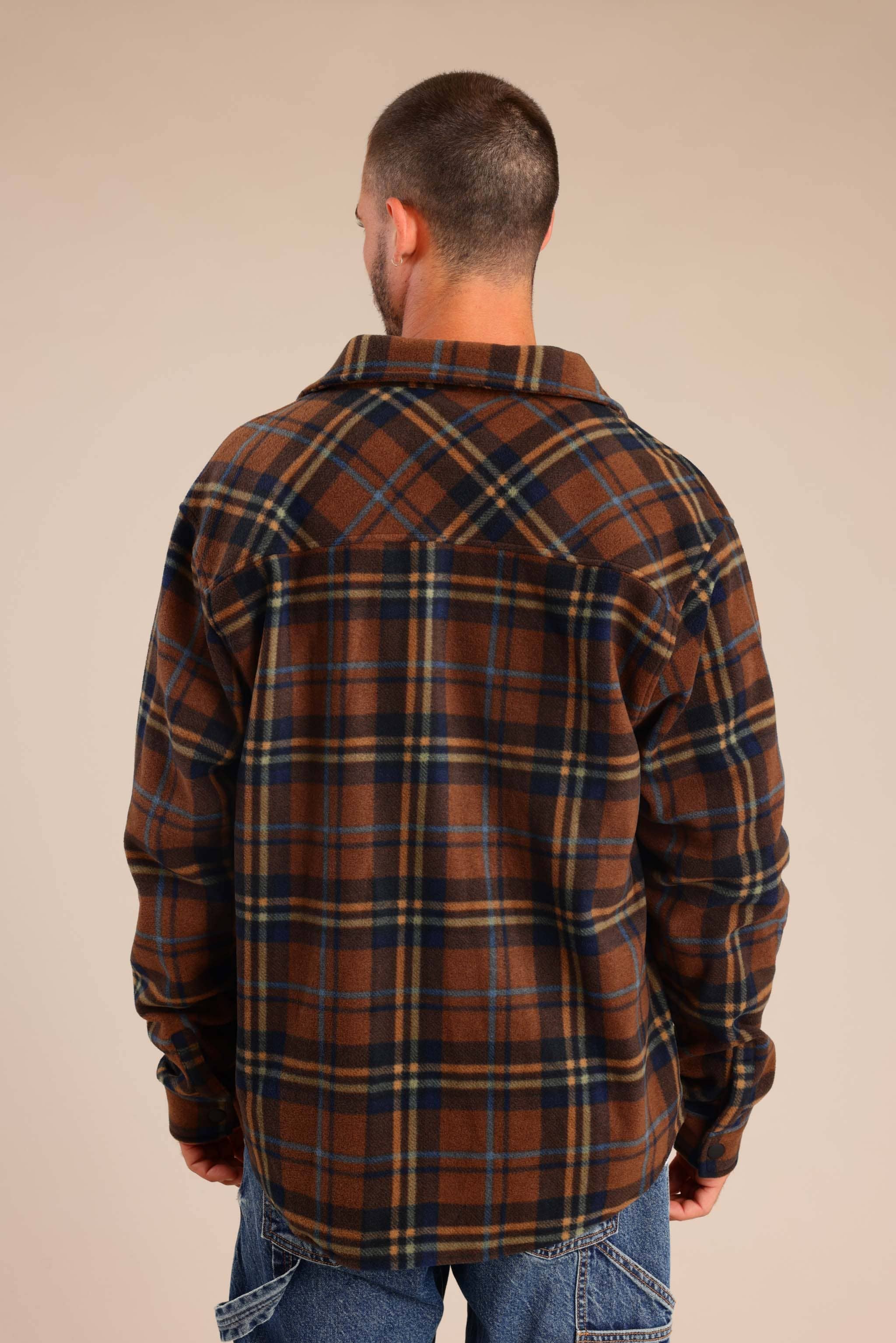 FOX גברים פליזים חולצת פליז משובצת עם כפתורים חולצת פליז משובצת עם כפתורים