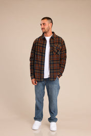 FOX גברים פליזים חולצת פליז משובצת עם כפתורים חולצת פליז משובצת עם כפתורים