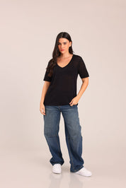 FOX נשים חולצה קצרה חולצת V אוברסייז חולצת V אוברסייז