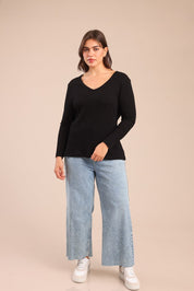 FOX פלאס נשים חולצה חולצת בייסיק עם צווארון עמוק | PLUS SIZE FOX | חולצת בייסיק עם צווארון עמוק | PLUS SIZE | קנה