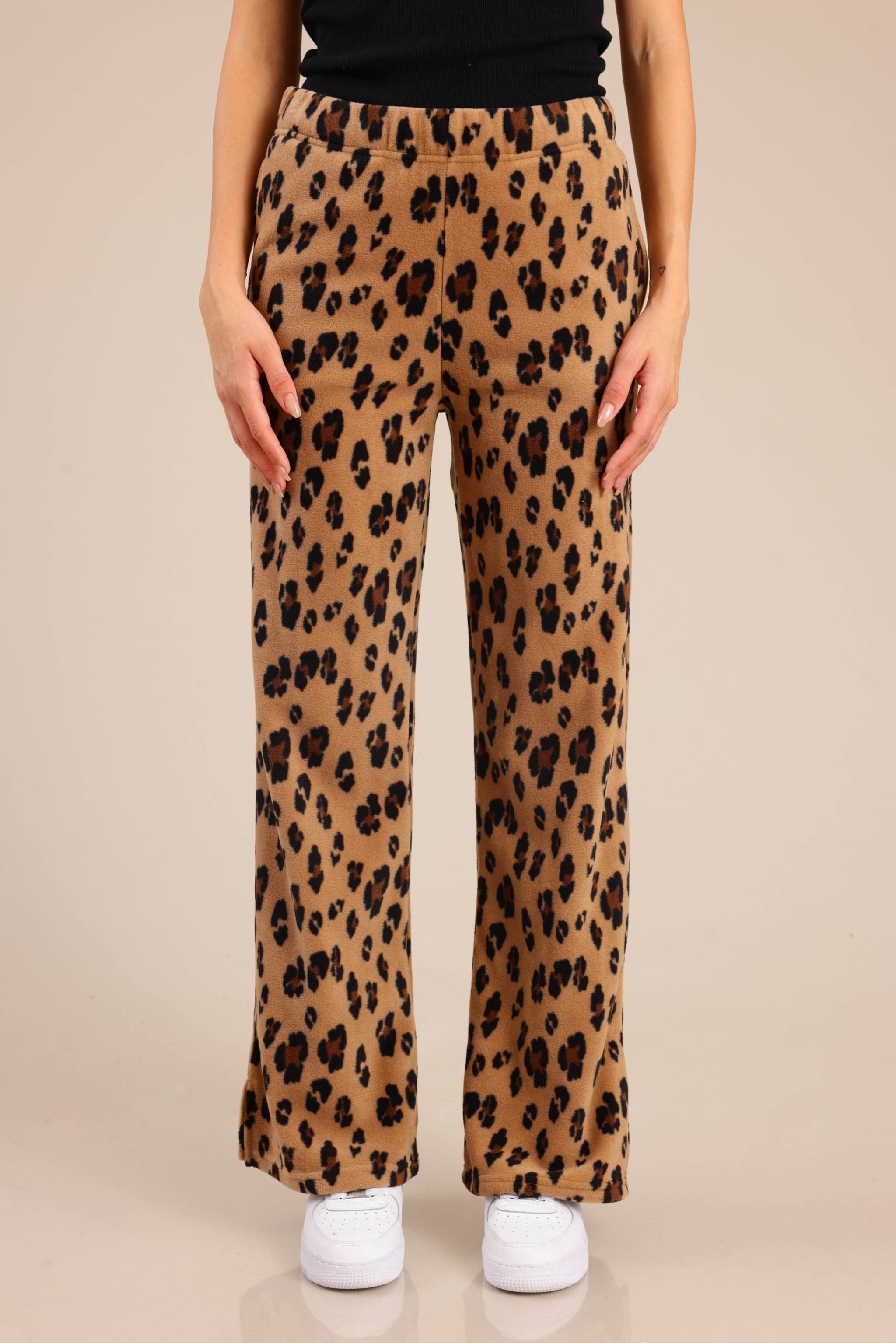 FOX נשים פליזים מכנסי פליז עם הדפס מנומר מכנסי פליז עם הדפס מנומר