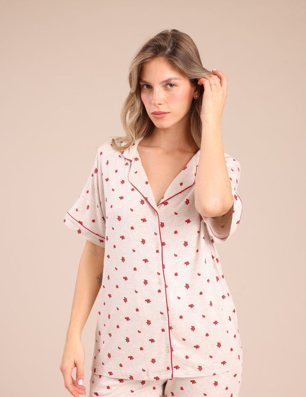 FOX נשים אחר פיג'מה מכופתרת עם הדפס פיג'מה מכופתרת עם הדפס