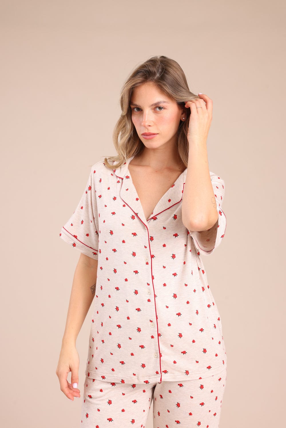 FOX נשים אחר פיג'מה מכופתרת עם הדפס פיג'מה מכופתרת עם הדפס