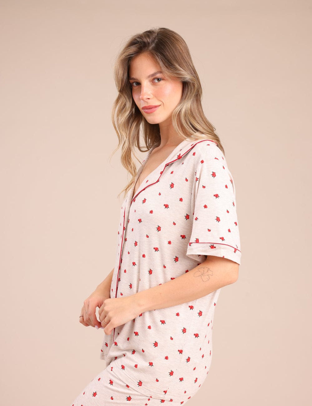 FOX נשים אחר פיג'מה מכופתרת עם הדפס פיג'מה מכופתרת עם הדפס