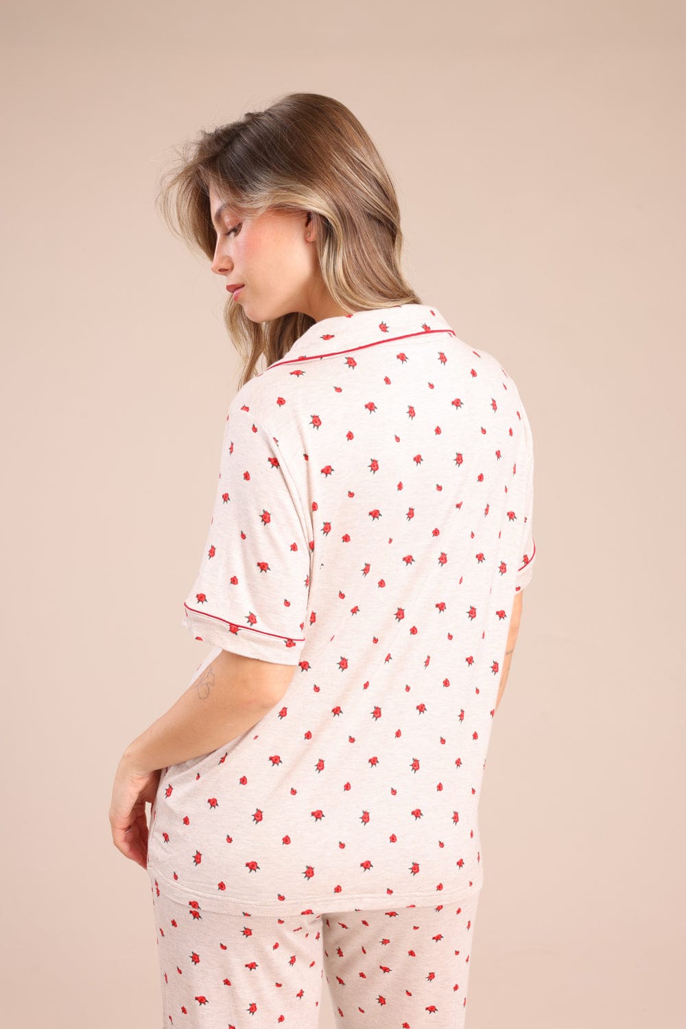 FOX נשים אחר פיג'מה מכופתרת עם הדפס פיג'מה מכופתרת עם הדפס