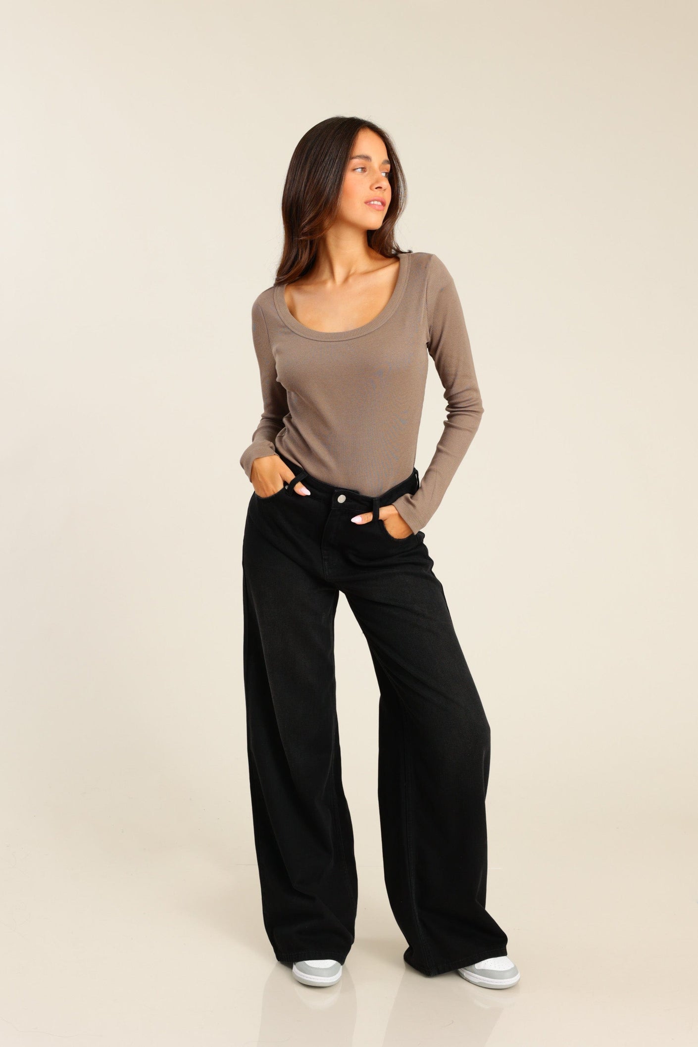 FOX נשים מכנסיים ג&#39;ינס WIDE ג&#39;ינס WIDE