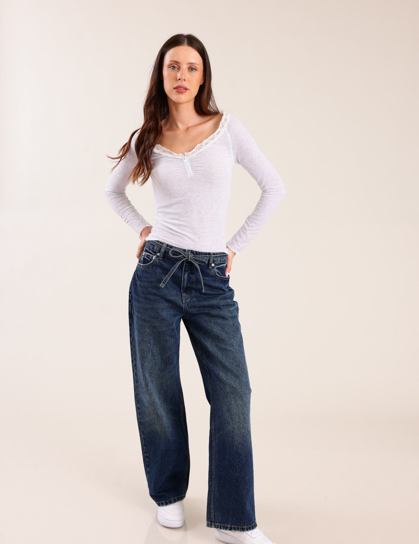 FOX נשים מכנסיים ג'ינס BAGGY ג'ינס BAGGY