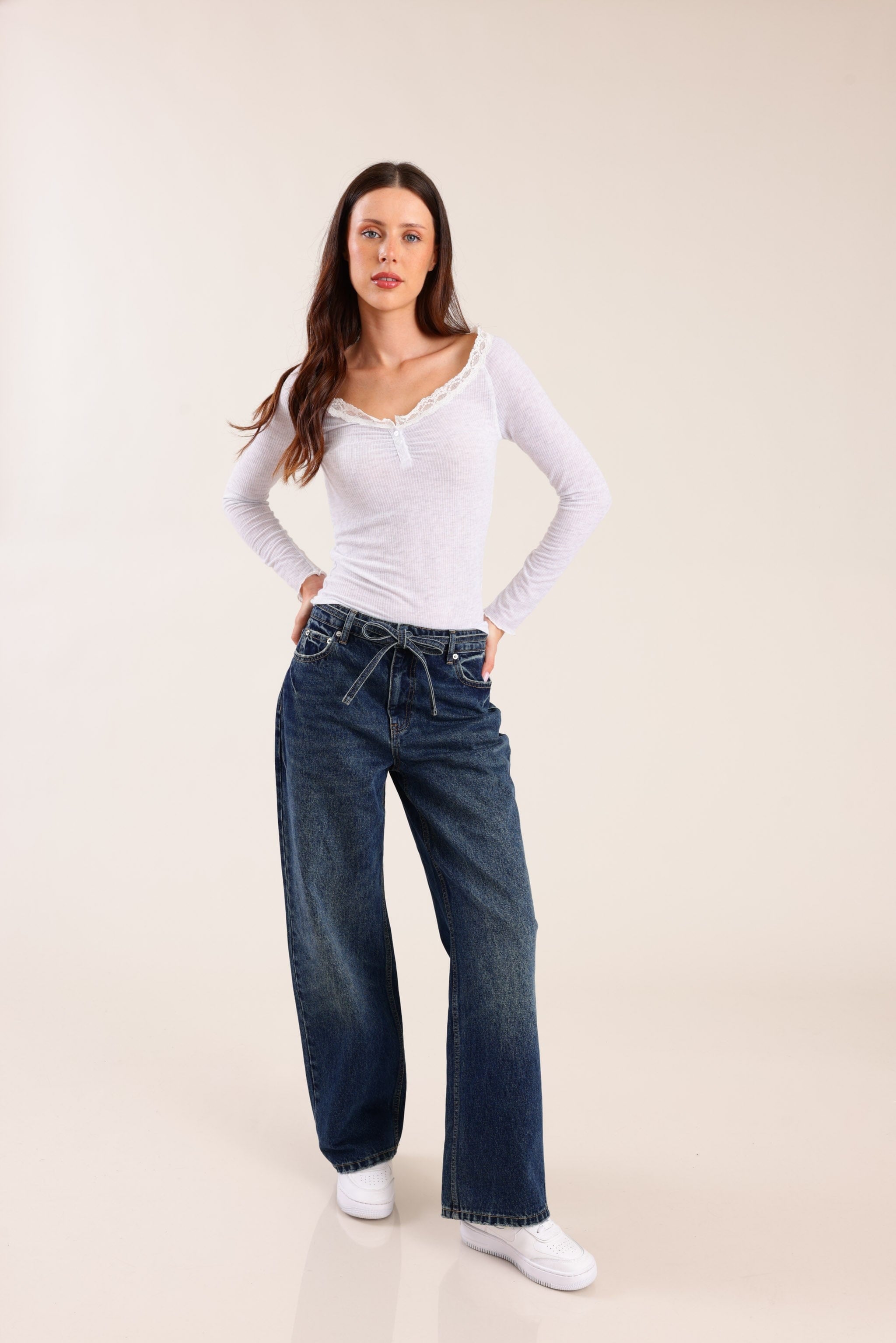 FOX נשים מכנסיים ג'ינס BAGGY ג'ינס BAGGY