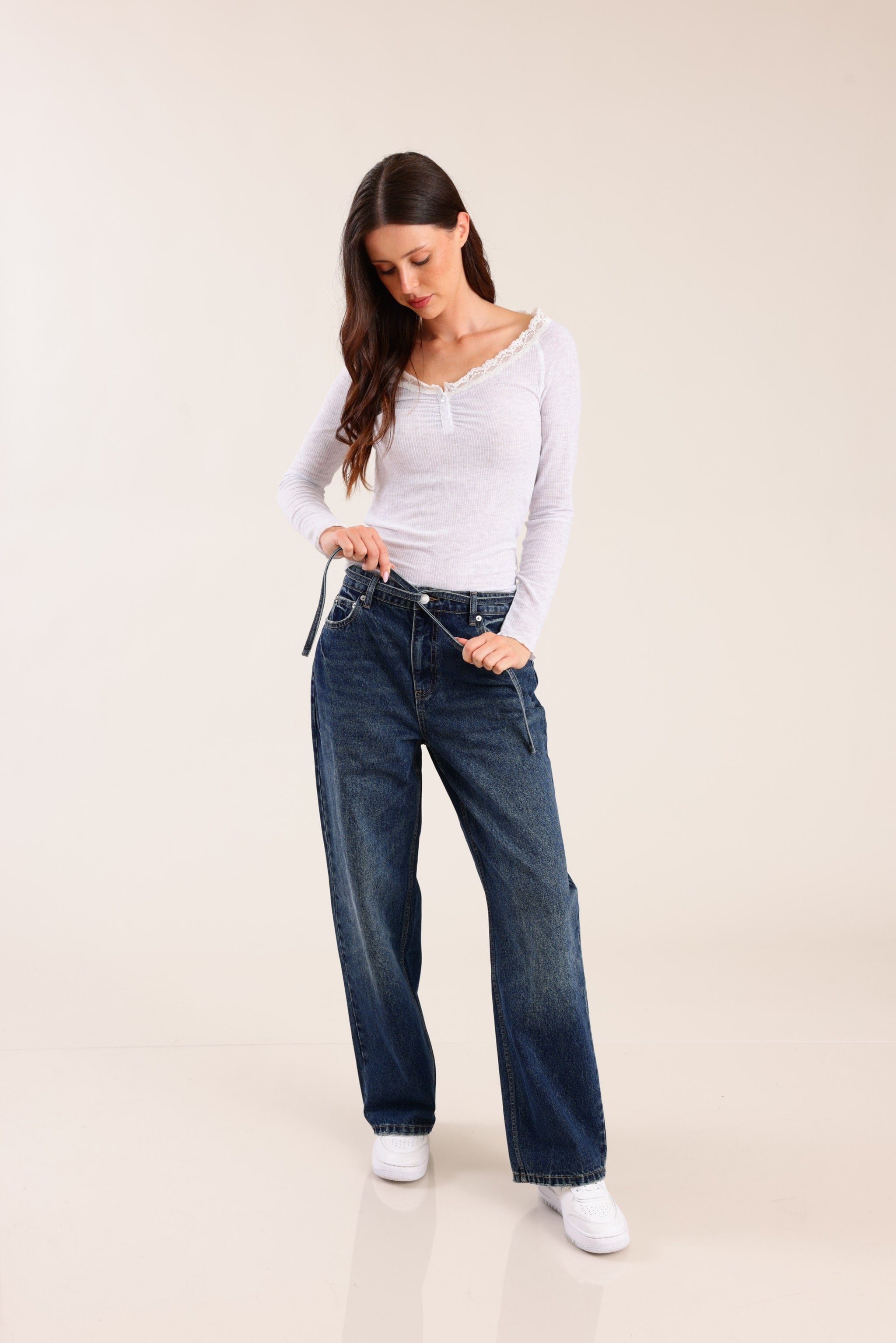 FOX נשים מכנסיים ג'ינס BAGGY ג'ינס BAGGY