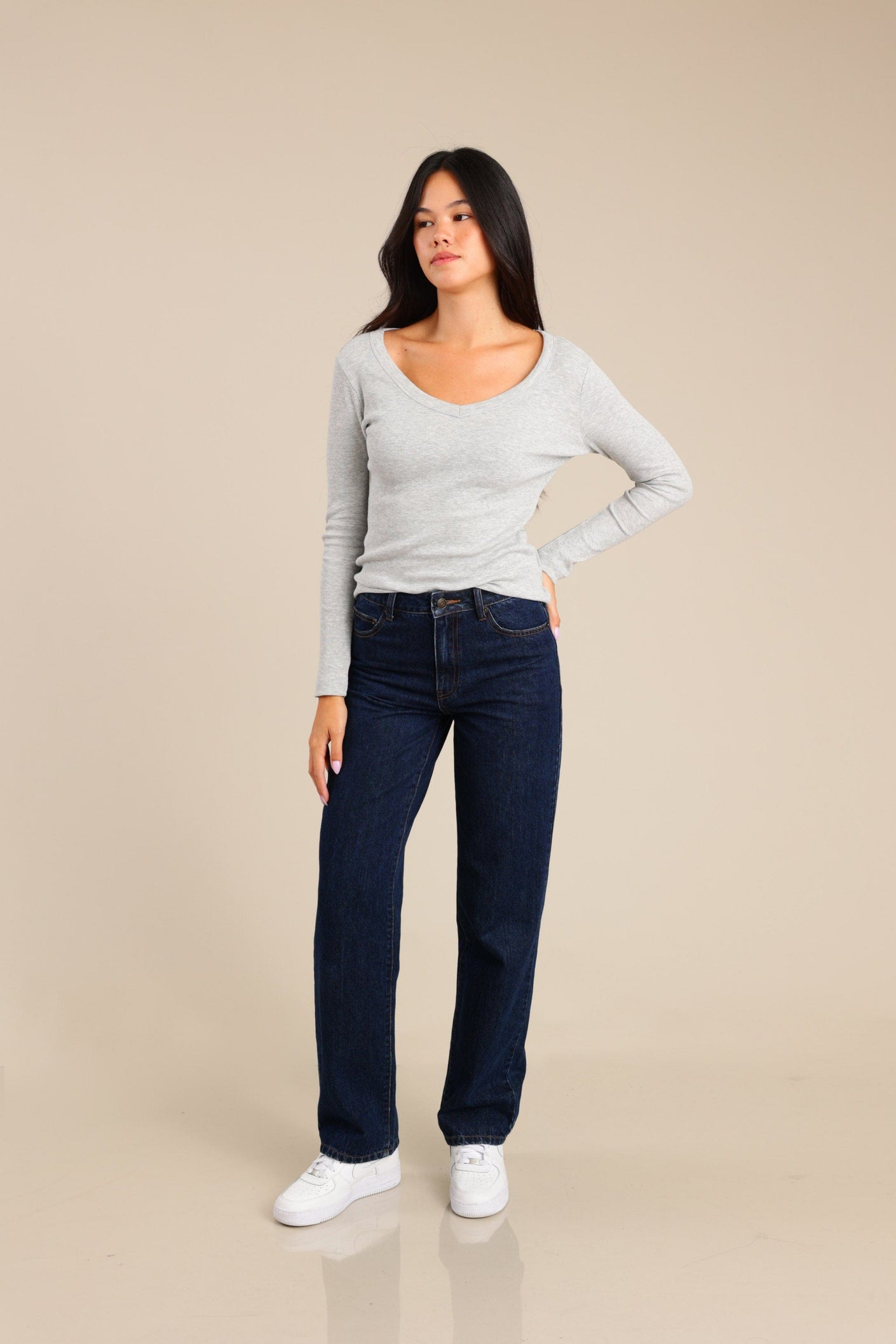 FOX נשים מכנסיים ג&#39;ינס STRAIGHT ג&#39;ינס STRAIGHT