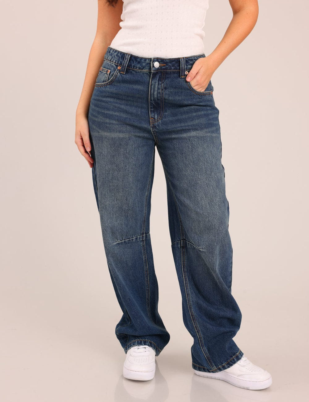 FOX נשים מכנסיים ארוכים ג'ינס BARREL ג'ינס BARREL