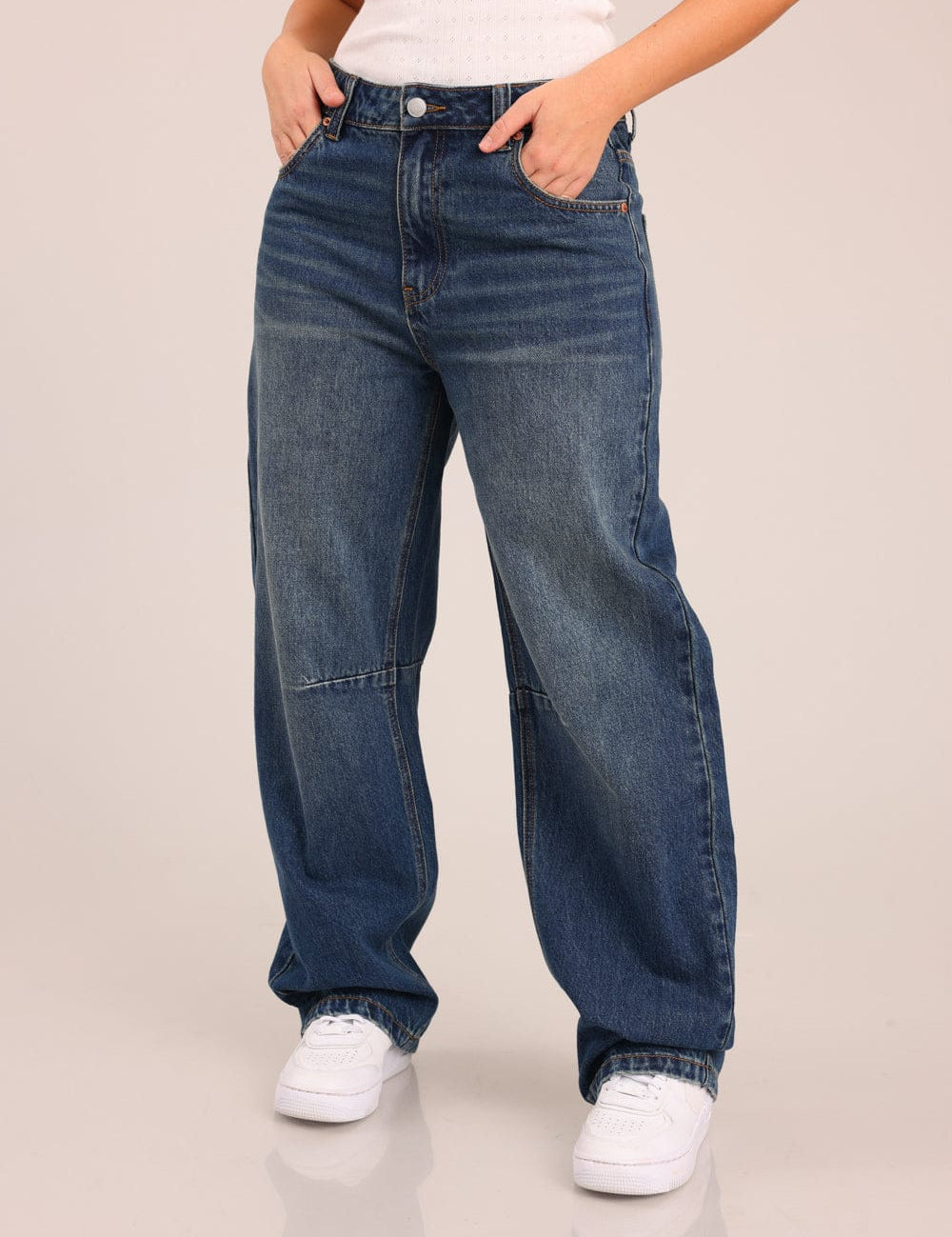 FOX נשים מכנסיים ארוכים ג'ינס BARREL ג'ינס BARREL