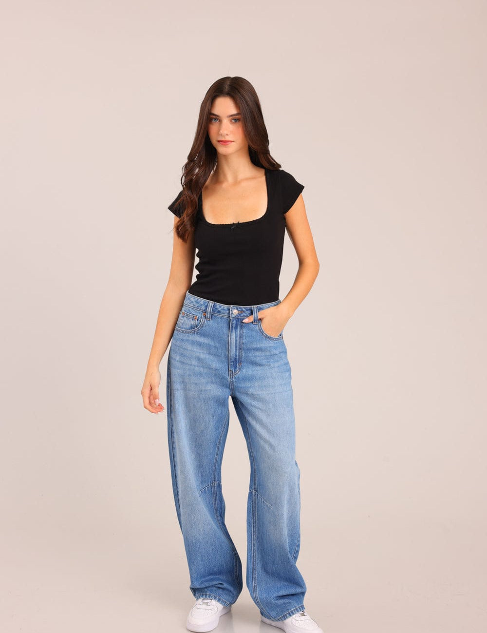 FOX נשים מכנסיים ארוכים ג'ינס BARREL ג'ינס BARREL