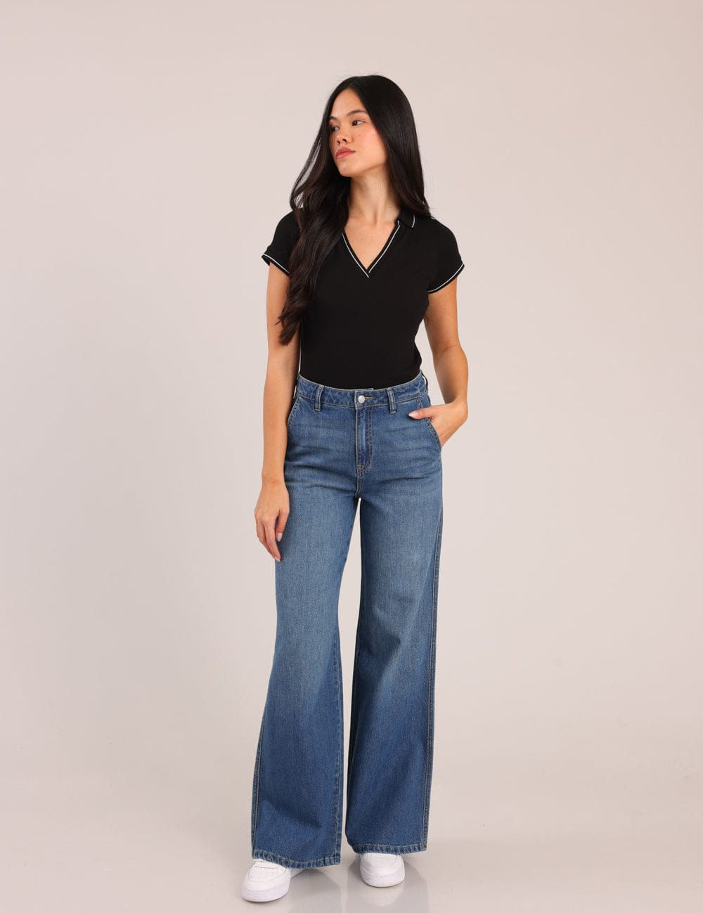 FOX נשים מכנסיים ארוכים ג'ינס WIDE ג'ינס WIDE