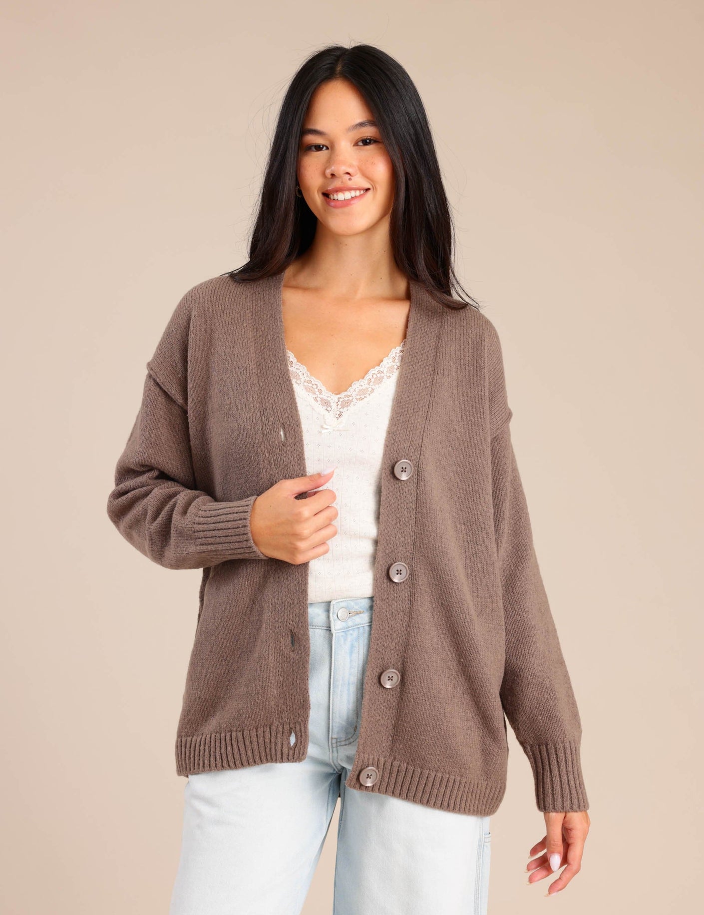 FOX נשים סריגים סריג קרדיגן סריג קרדיגן