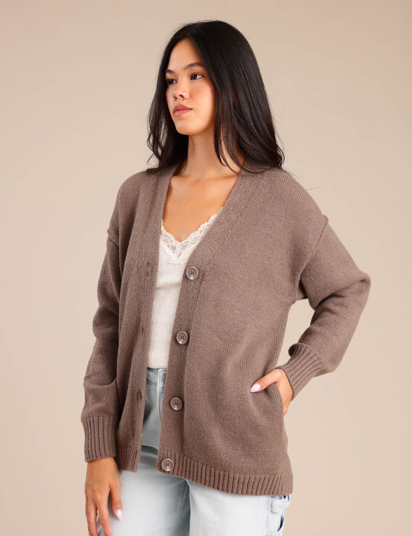 FOX נשים סריגים סריג קרדיגן סריג קרדיגן