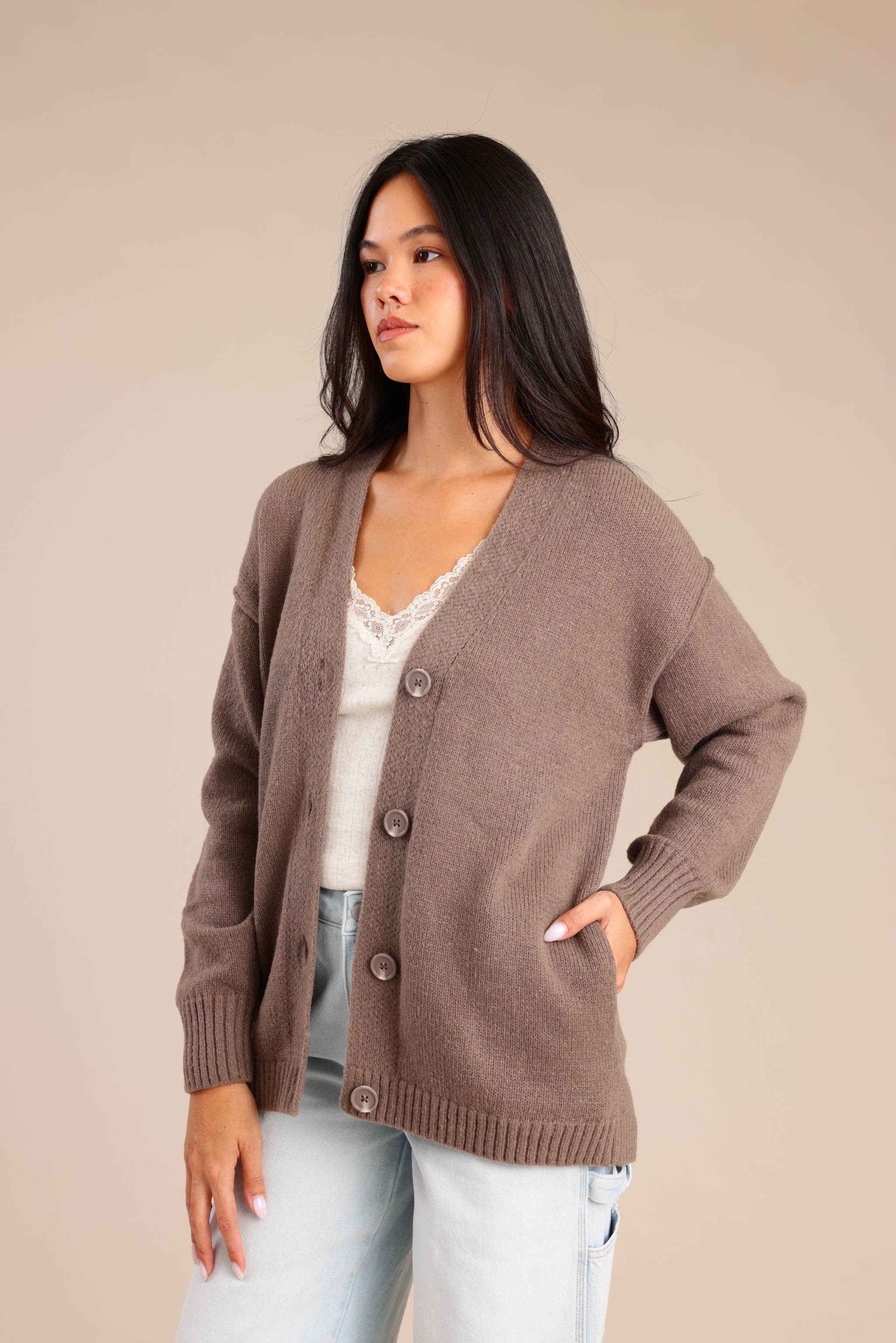 FOX נשים סריגים סריג קרדיגן סריג קרדיגן