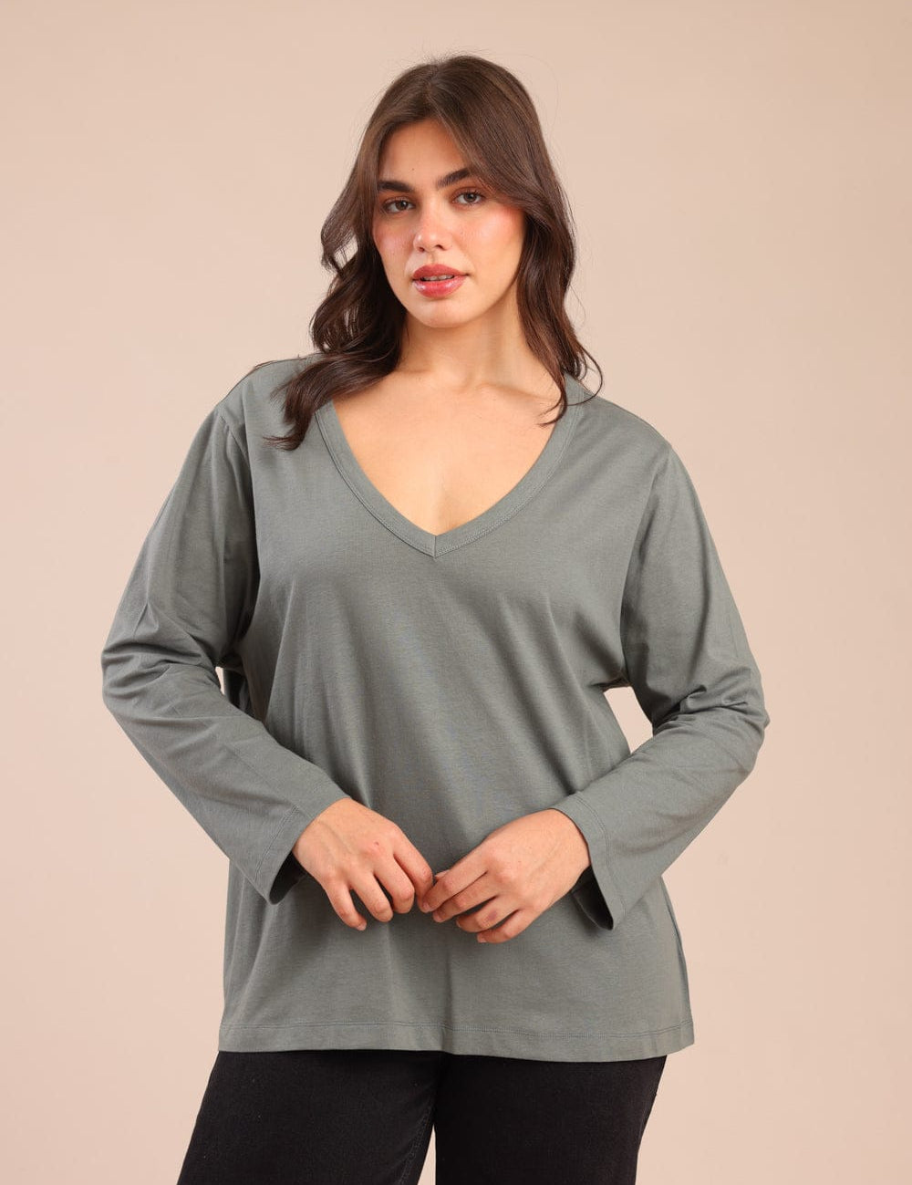 FOX פלאס נשים חולצה חולצה חלקה | PLUS SIZE חולצה חלקה | PLUS SIZE