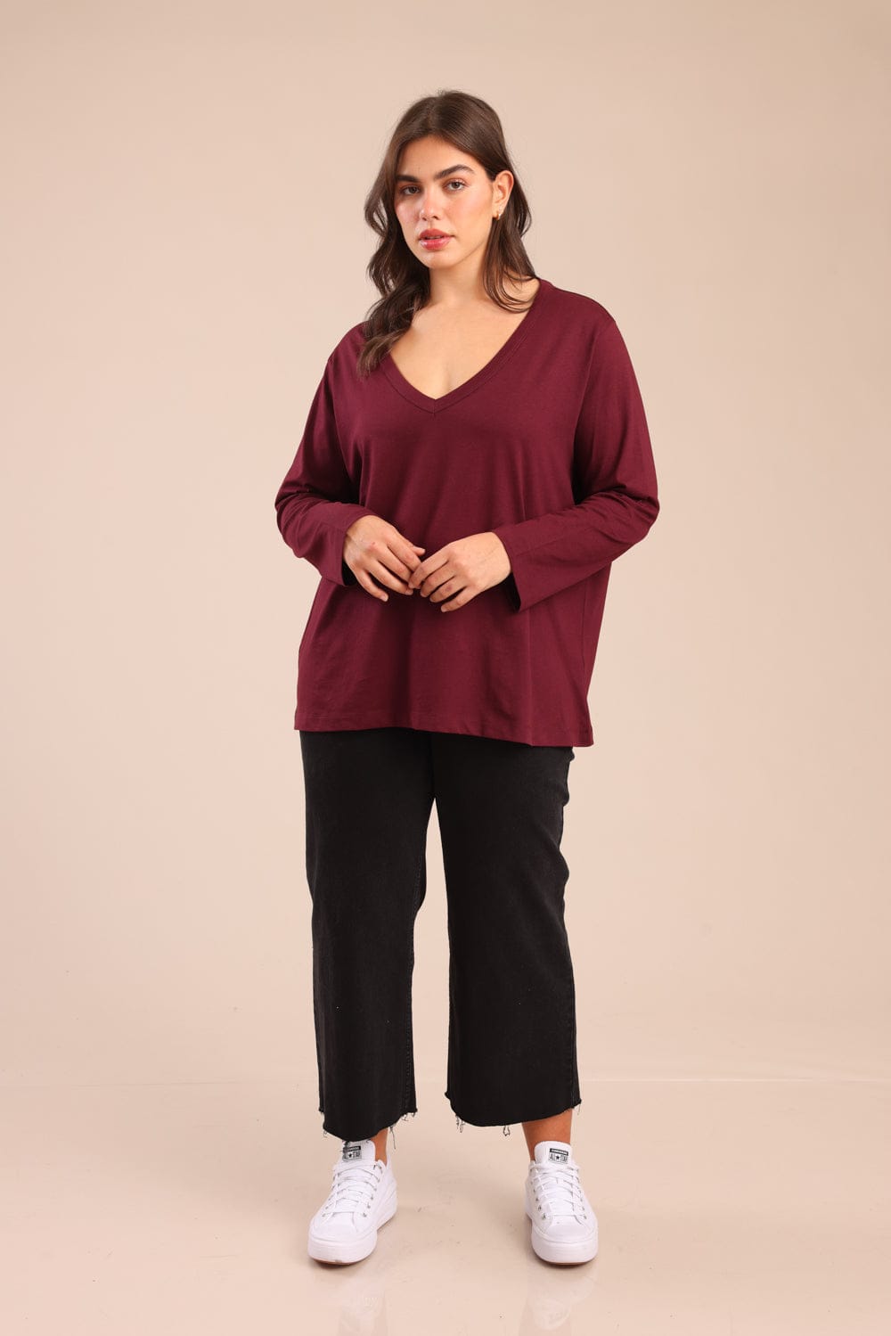 FOX פלאס נשים חולצה חולצה חלקה | PLUS SIZE חולצה חלקה | PLUS SIZE