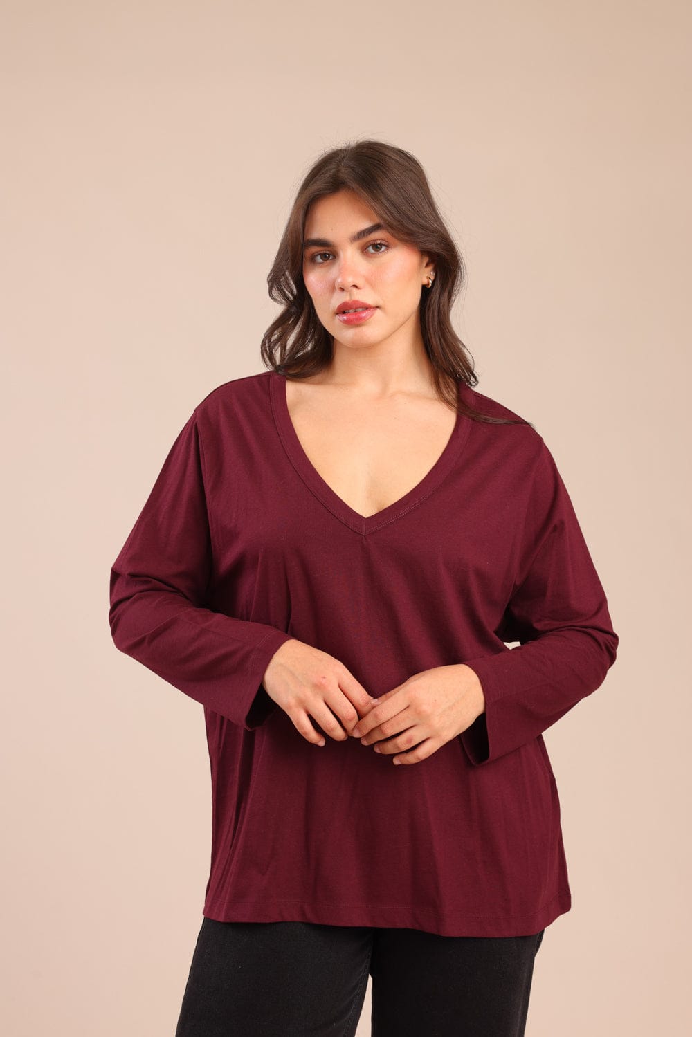 FOX פלאס נשים חולצה חולצה חלקה | PLUS SIZE חולצה חלקה | PLUS SIZE