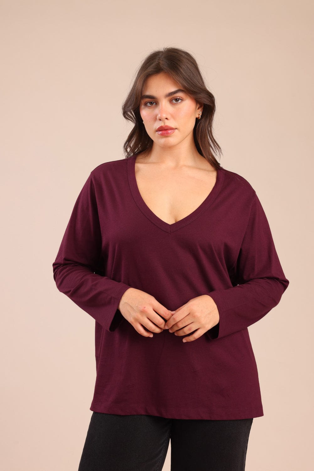 FOX פלאס נשים חולצה חולצה חלקה | PLUS SIZE חולצה חלקה | PLUS SIZE