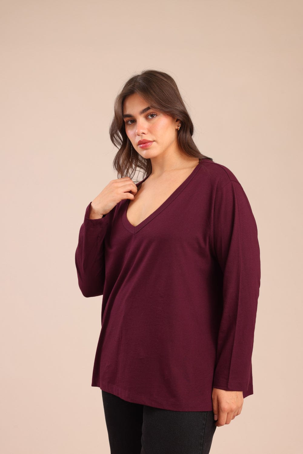 FOX פלאס נשים חולצה חולצה חלקה | PLUS SIZE חולצה חלקה | PLUS SIZE