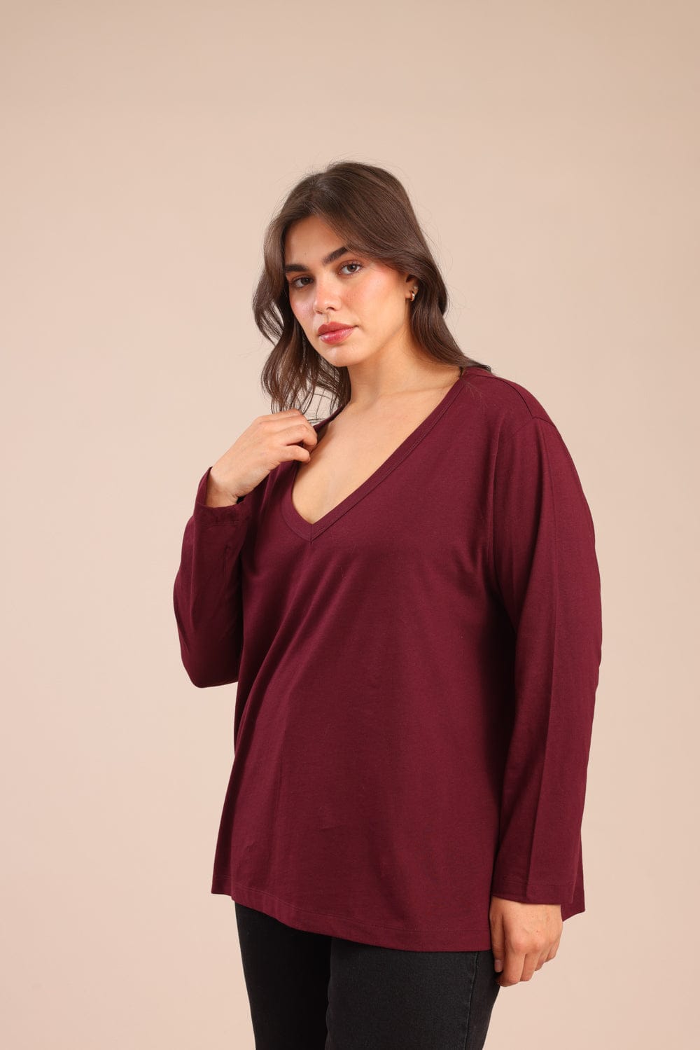 FOX פלאס נשים חולצה חולצה חלקה | PLUS SIZE חולצה חלקה | PLUS SIZE