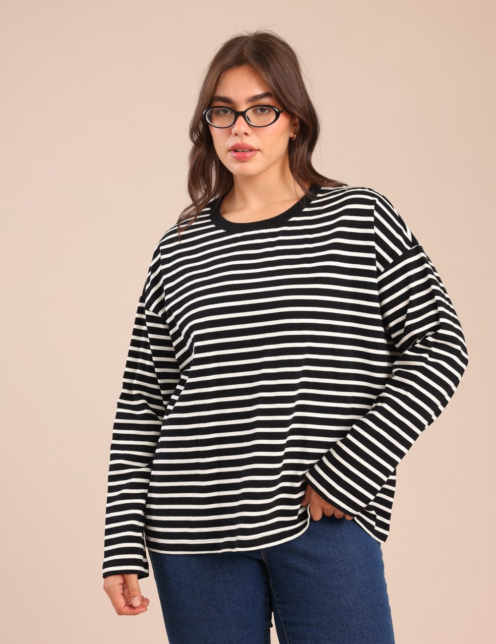 FOX פלאס נשים חולצה חולצה עם פסים| PLUS SIZE חולצה עם פסים| PLUS SIZE