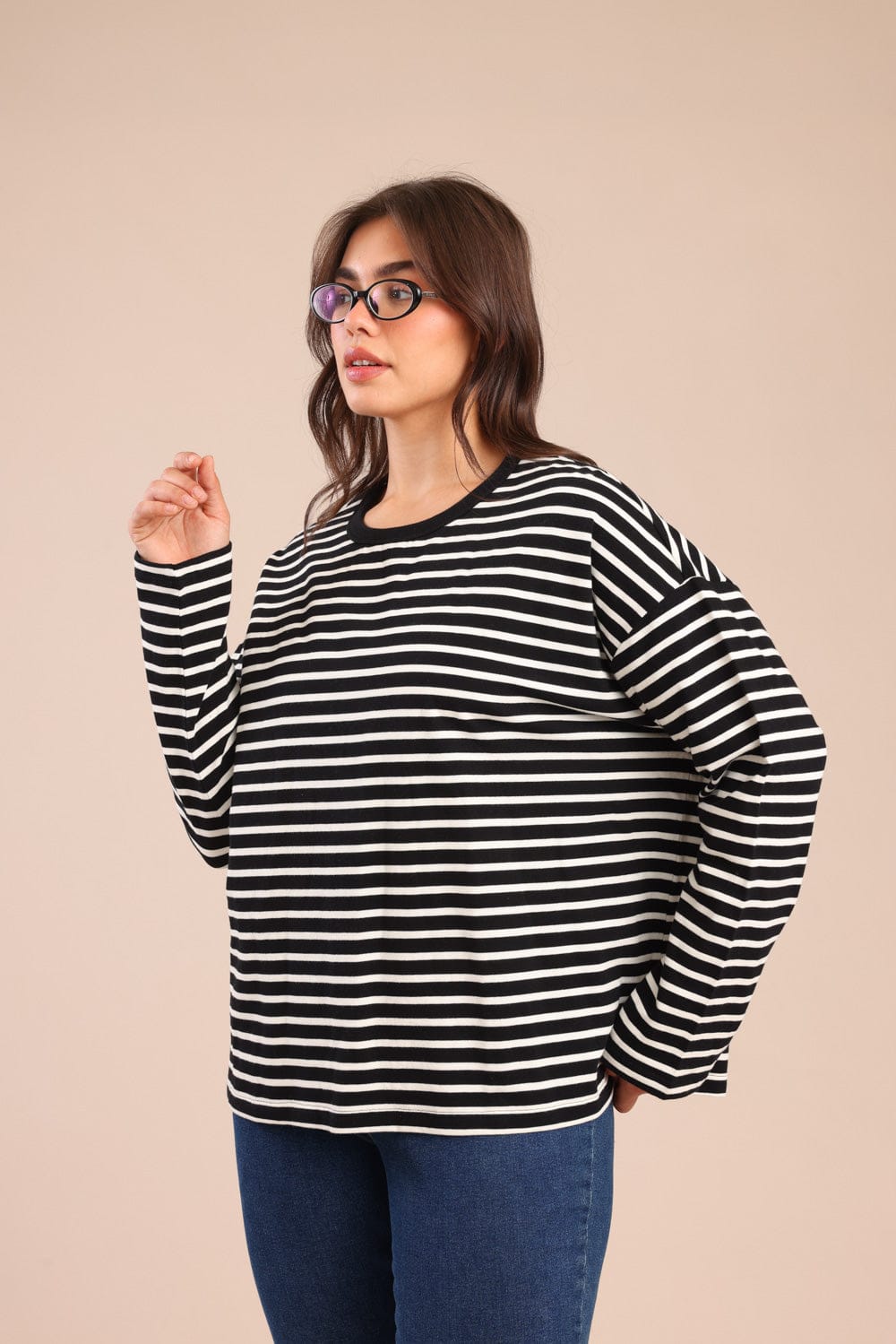 FOX פלאס נשים חולצה חולצה עם פסים| PLUS SIZE חולצה עם פסים| PLUS SIZE