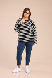 FOX פלאס נשים חולצה חולצה עם פסים| PLUS SIZE חולצה עם פסים| PLUS SIZE