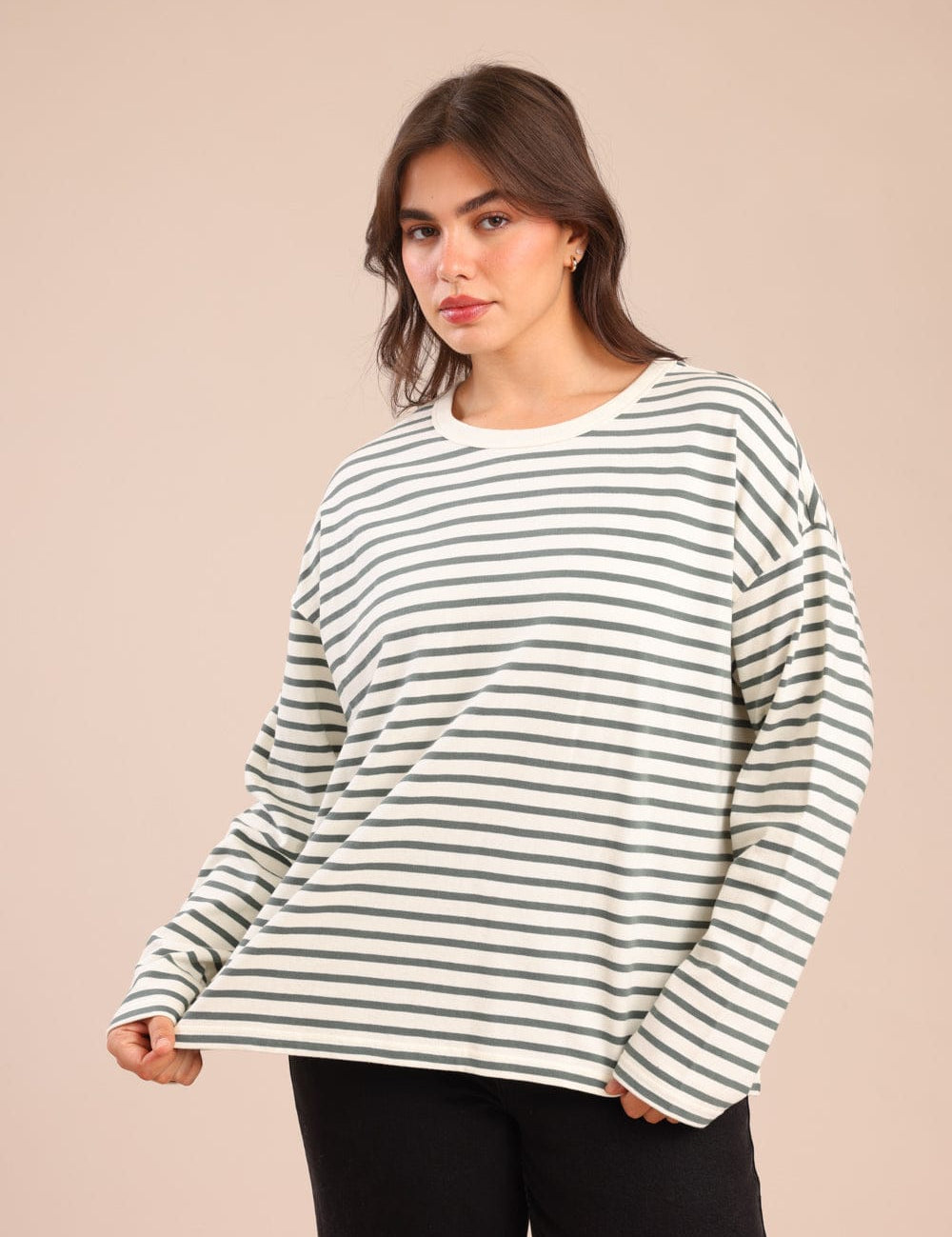 FOX פלאס נשים חולצה חולצה עם פסים| PLUS SIZE חולצה עם פסים| PLUS SIZE