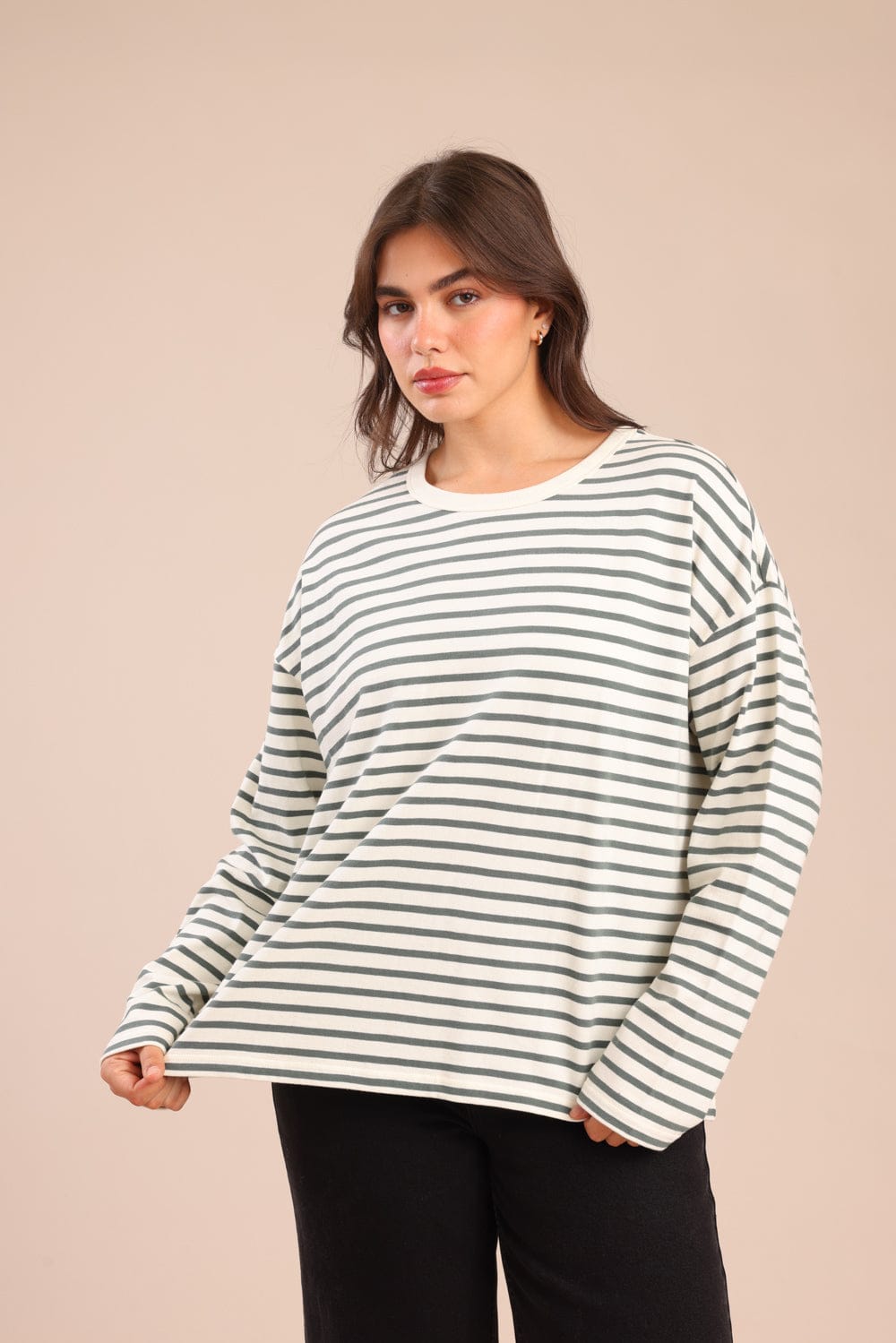 FOX פלאס נשים חולצה חולצה עם פסים| PLUS SIZE חולצה עם פסים| PLUS SIZE