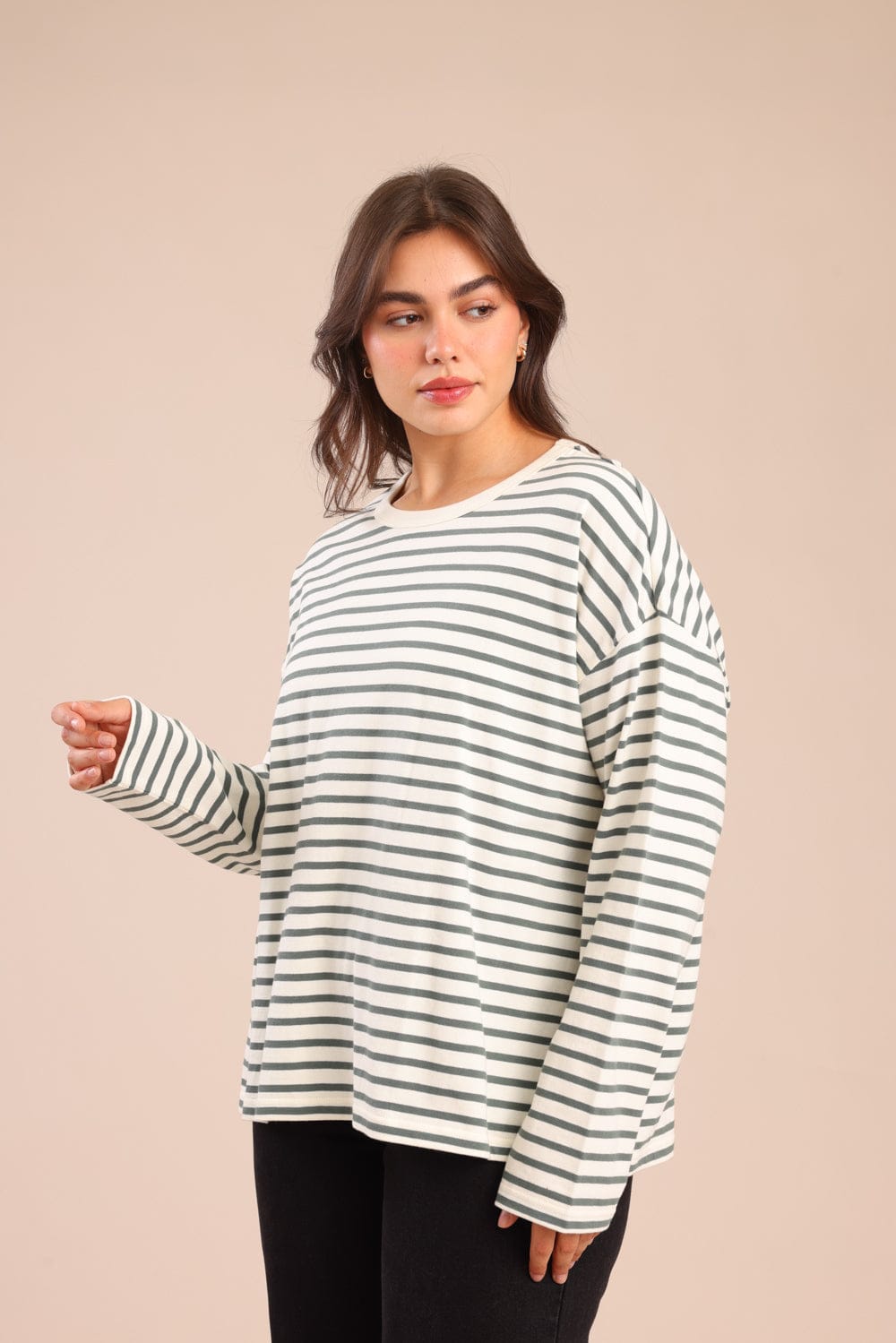 FOX פלאס נשים חולצה חולצה עם פסים| PLUS SIZE חולצה עם פסים| PLUS SIZE