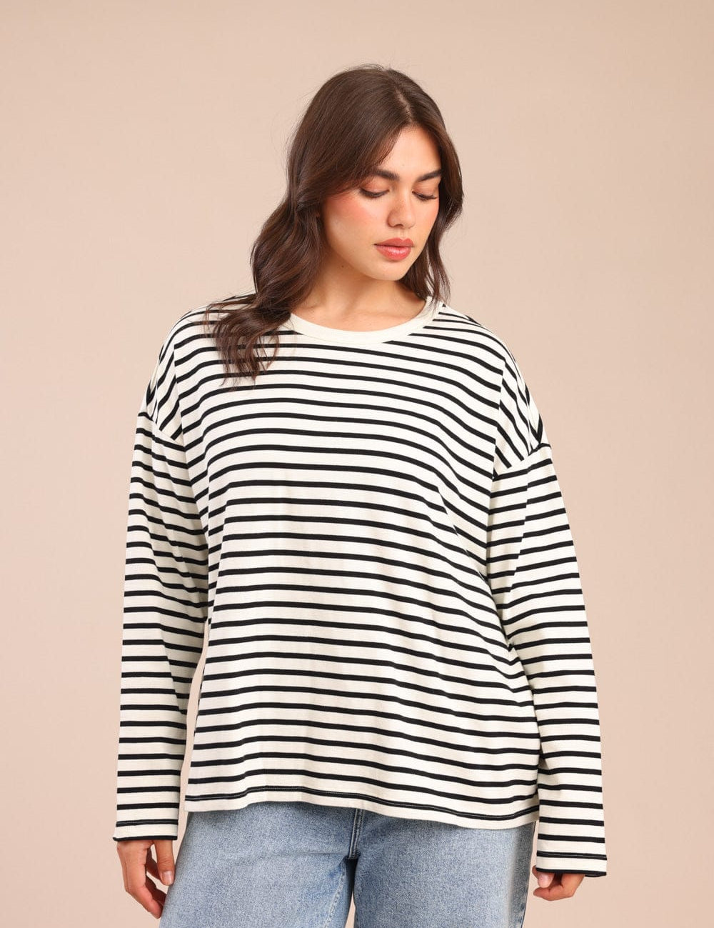 FOX פלאס נשים חולצה חולצה עם פסים| PLUS SIZE חולצה עם פסים| PLUS SIZE