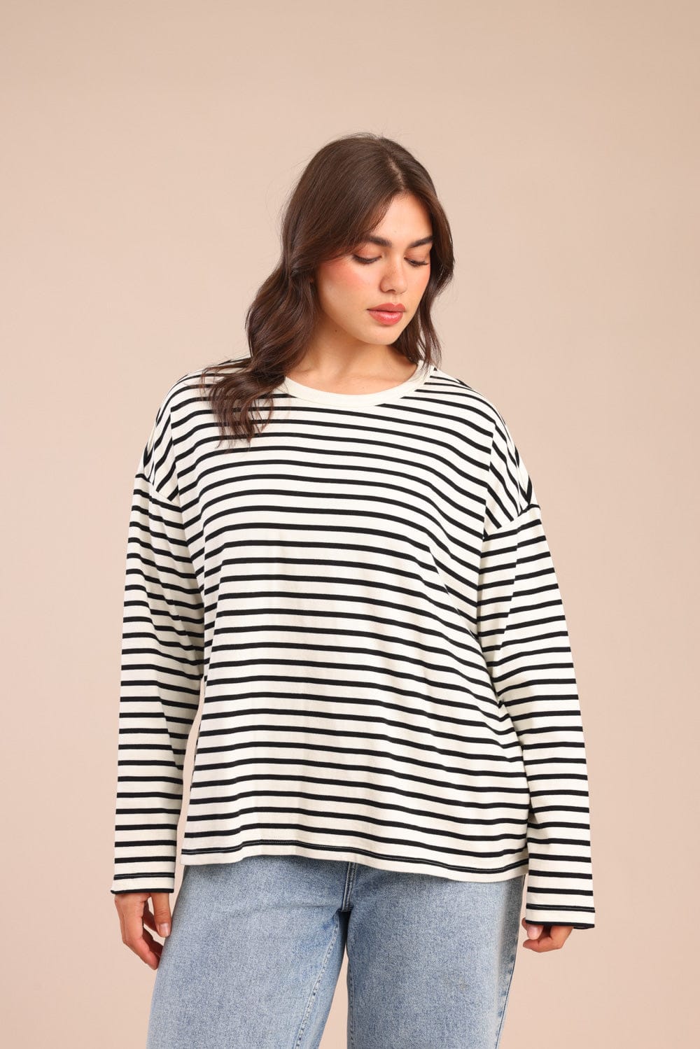 FOX פלאס נשים חולצה חולצה עם פסים| PLUS SIZE חולצה עם פסים| PLUS SIZE