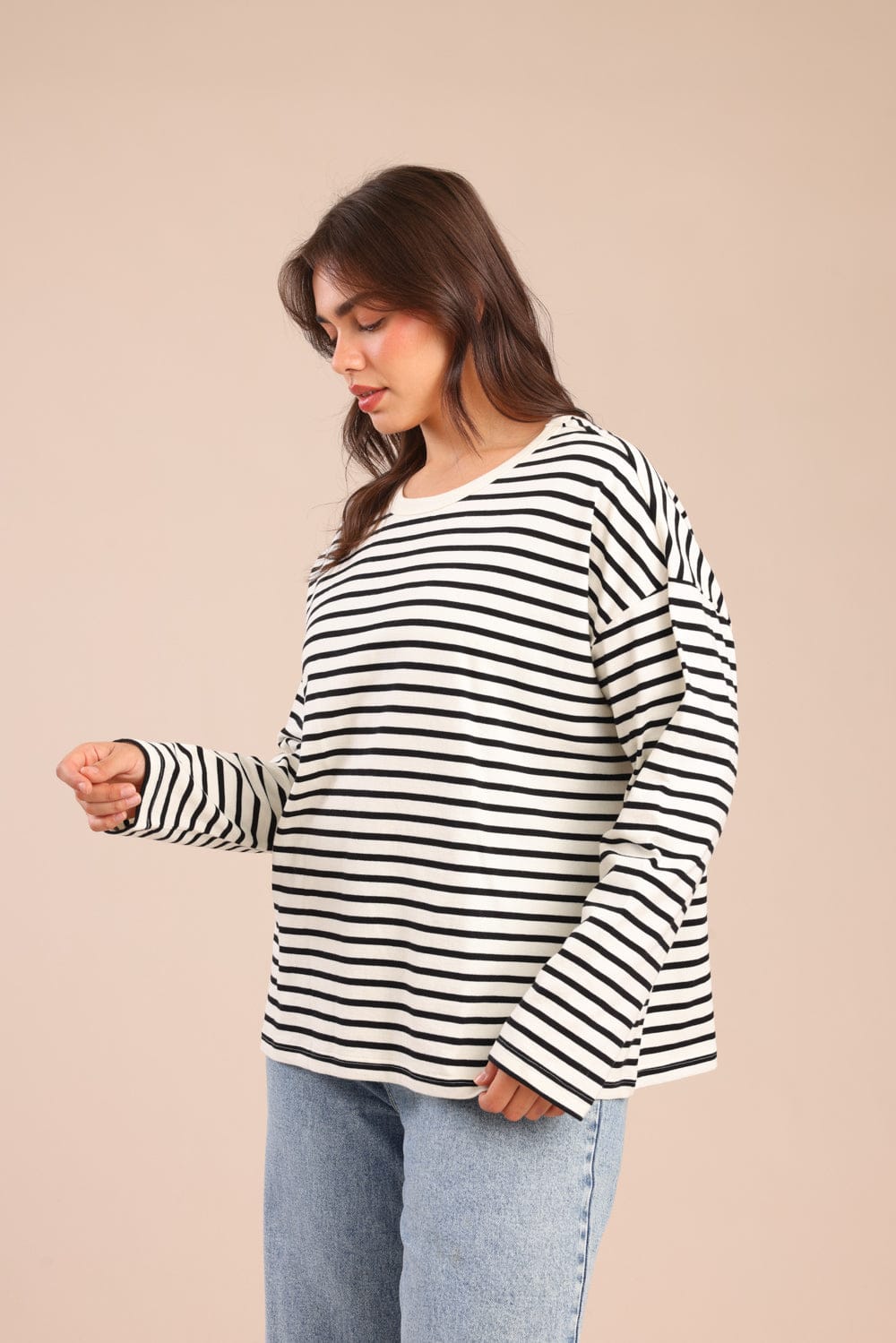 FOX פלאס נשים חולצה חולצה עם פסים| PLUS SIZE חולצה עם פסים| PLUS SIZE